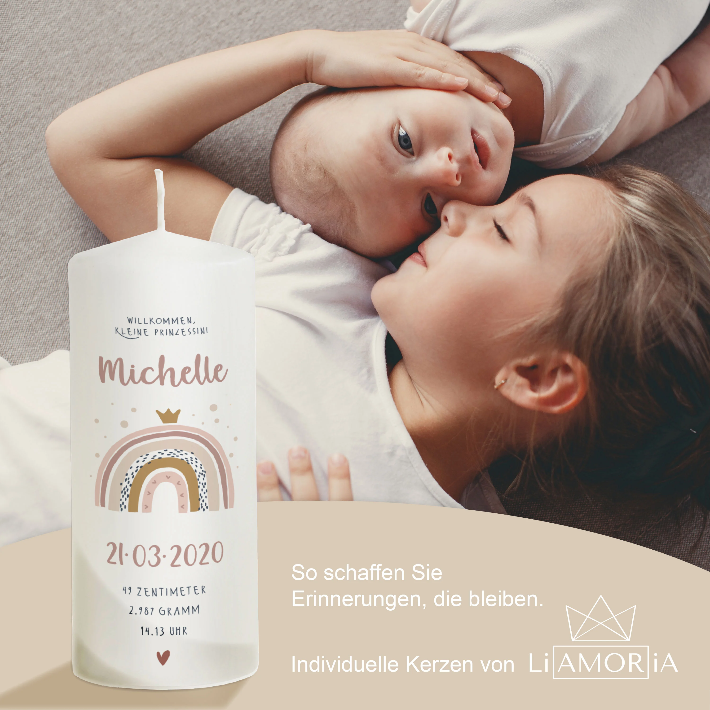 Geburtskerze Regenbogen für Mädchen "Modell Michelle"