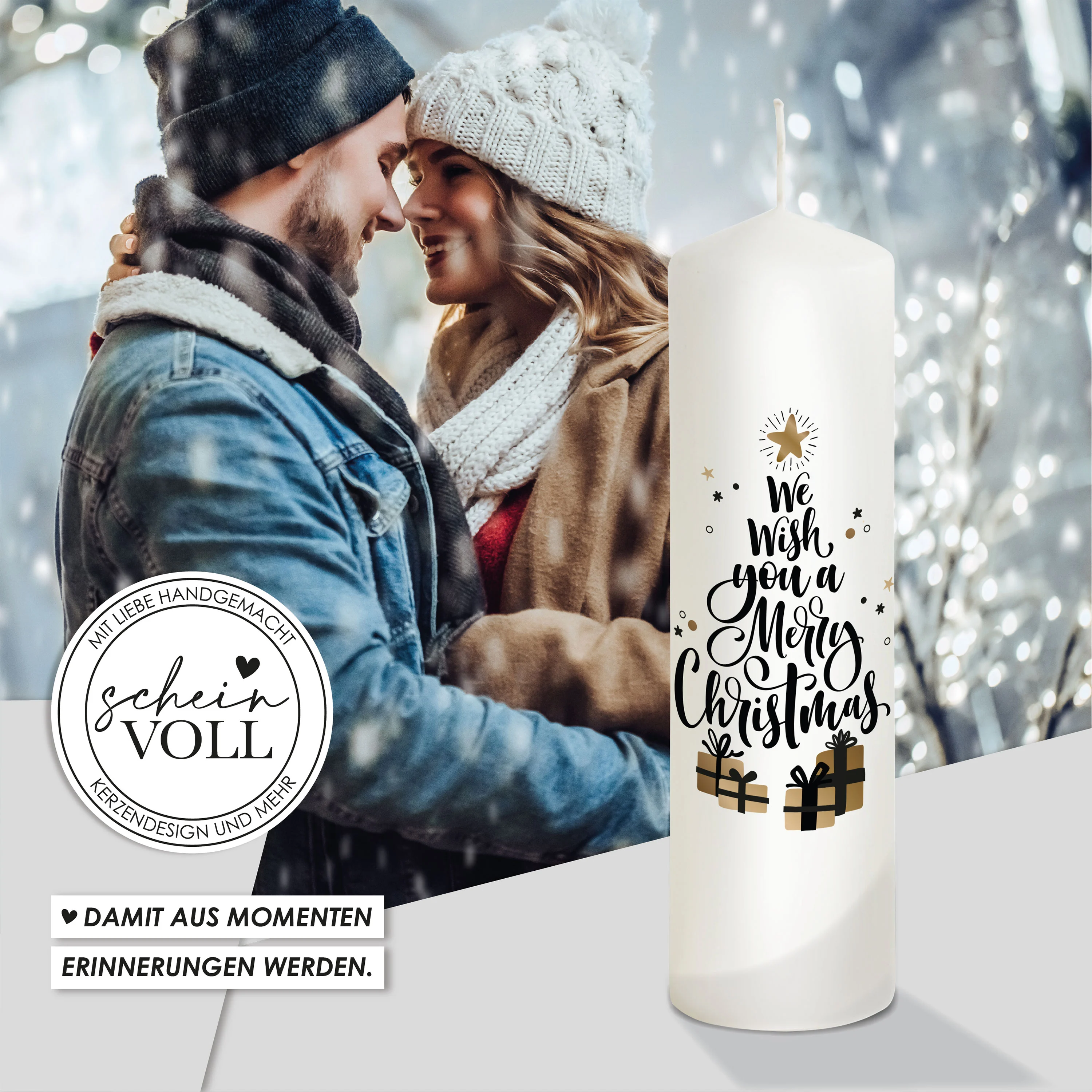 Weihnachtskerze Geschenke - personalisierbar - "Modell We wish you"