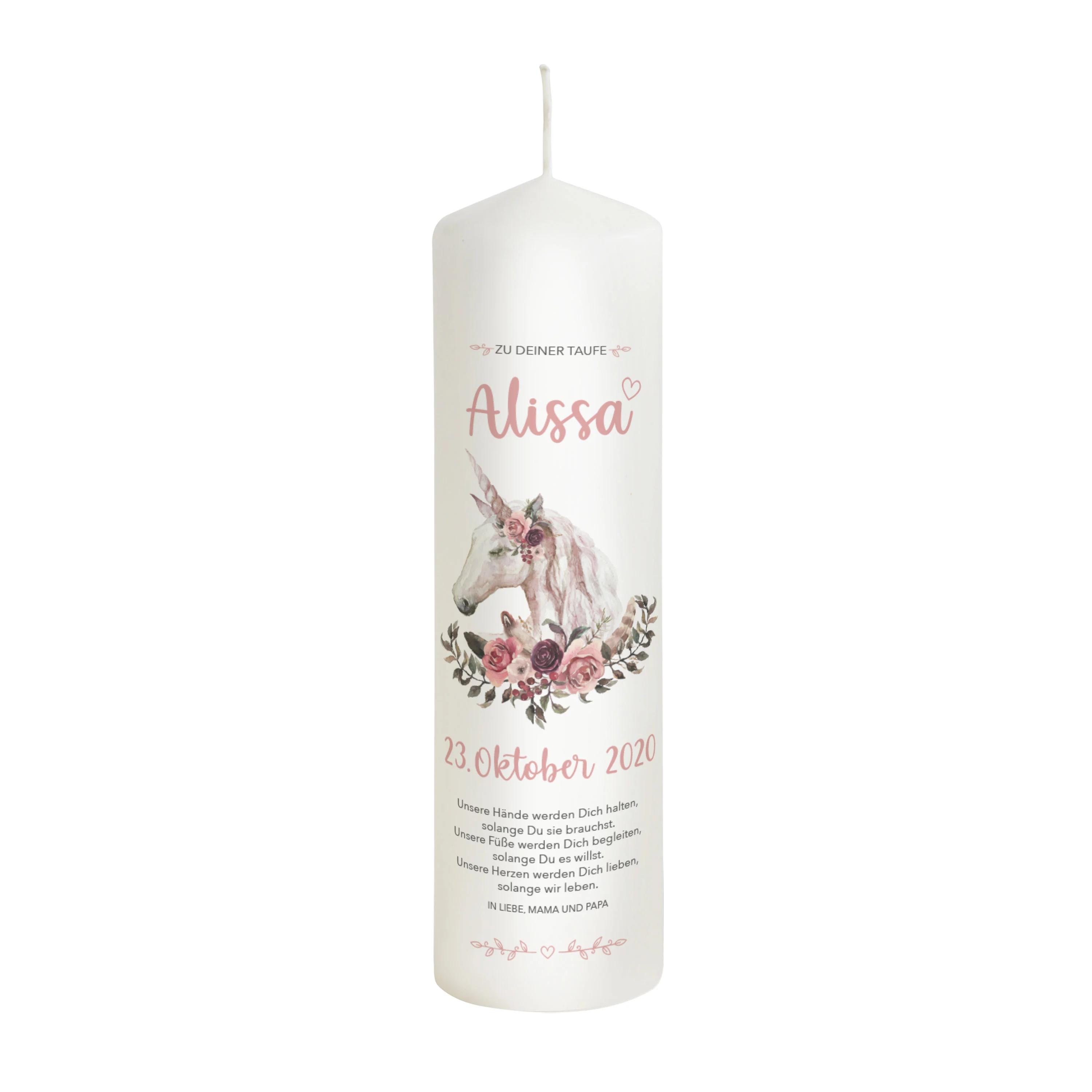 Taufkerze Einhorn rosa "Modell Alissa"