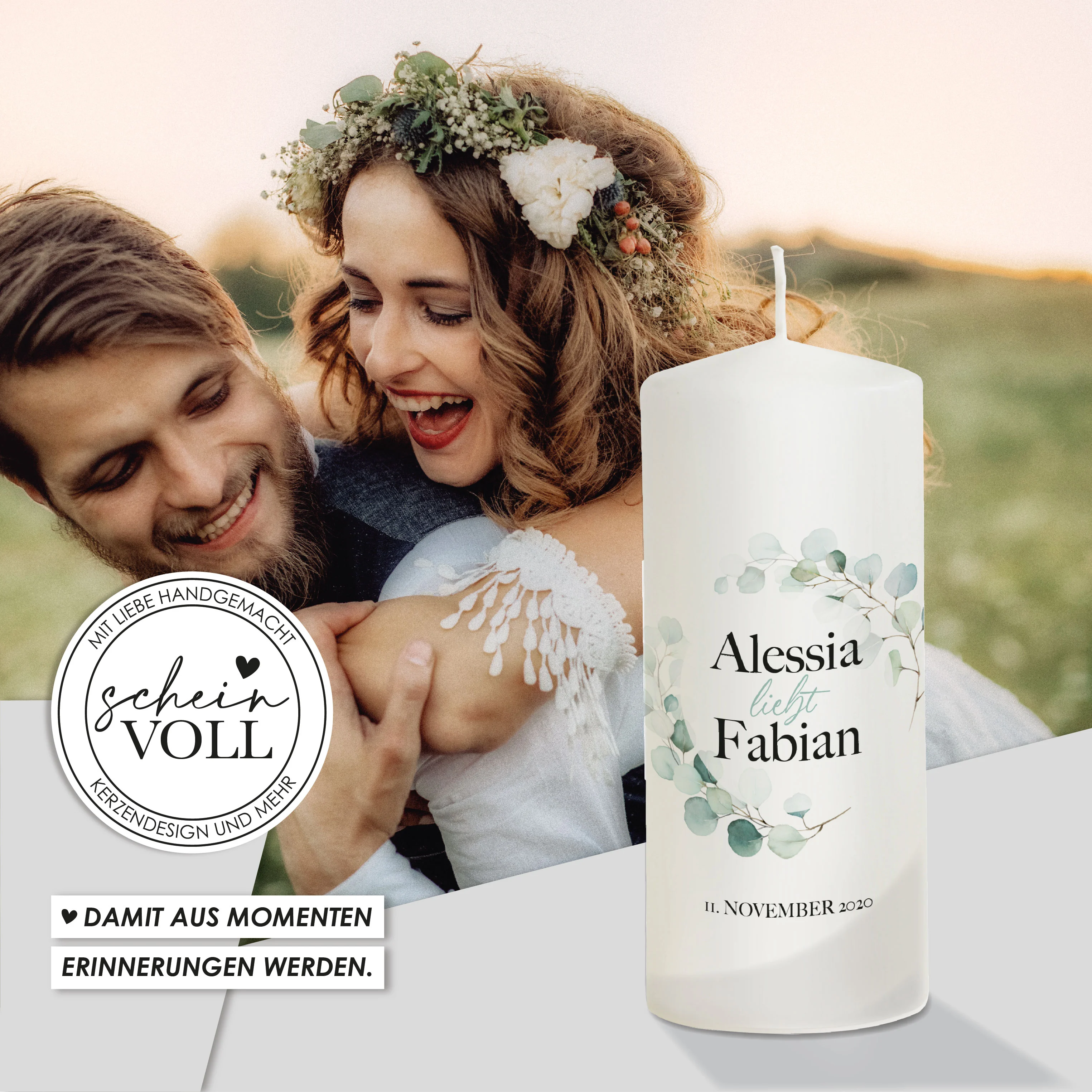 Hochzeitskerze Eukalyptus *Modell Ja ich will"