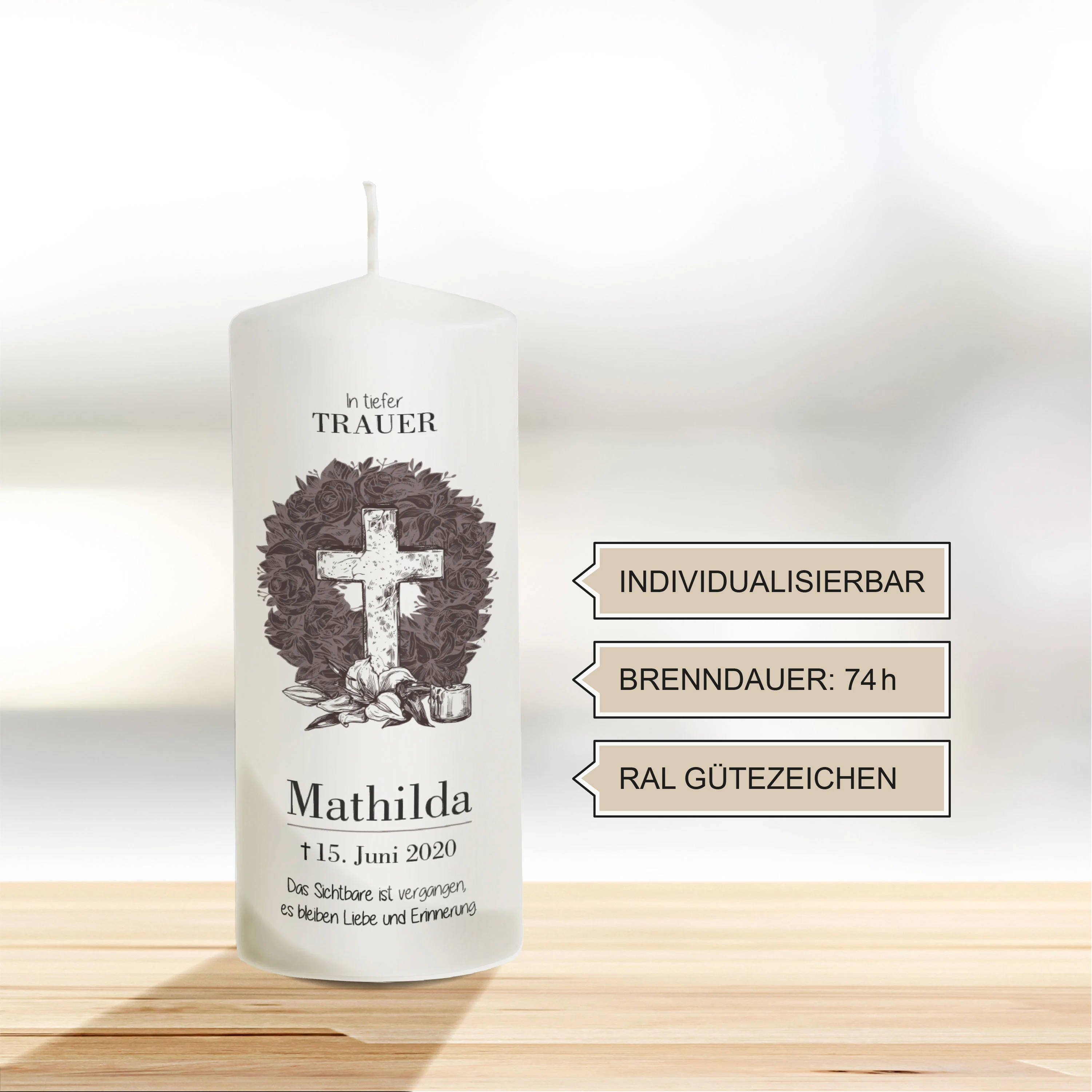 Trauerkerze Kreuz Mathilda