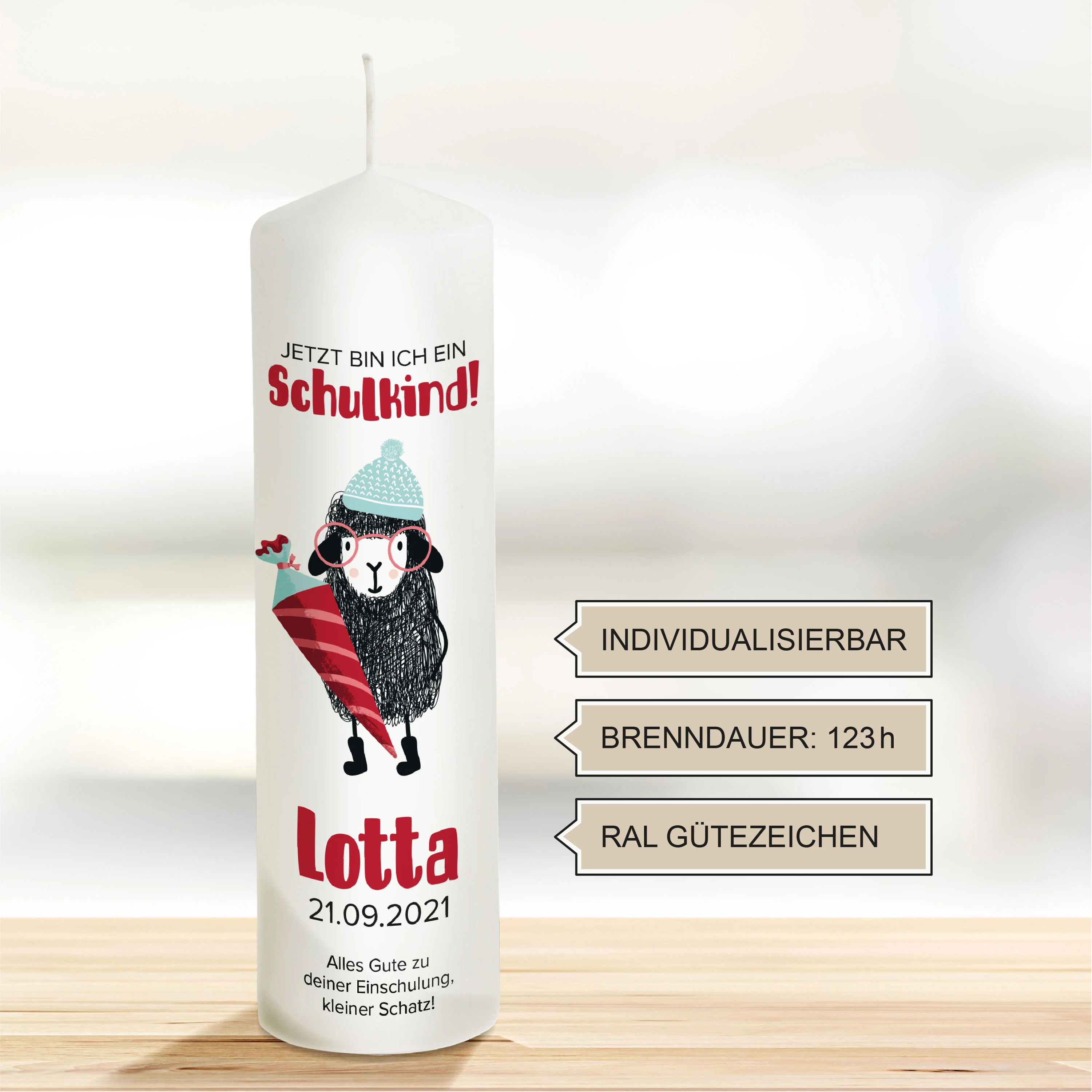 Einschulungskerze Schaf "Modell Lotta"