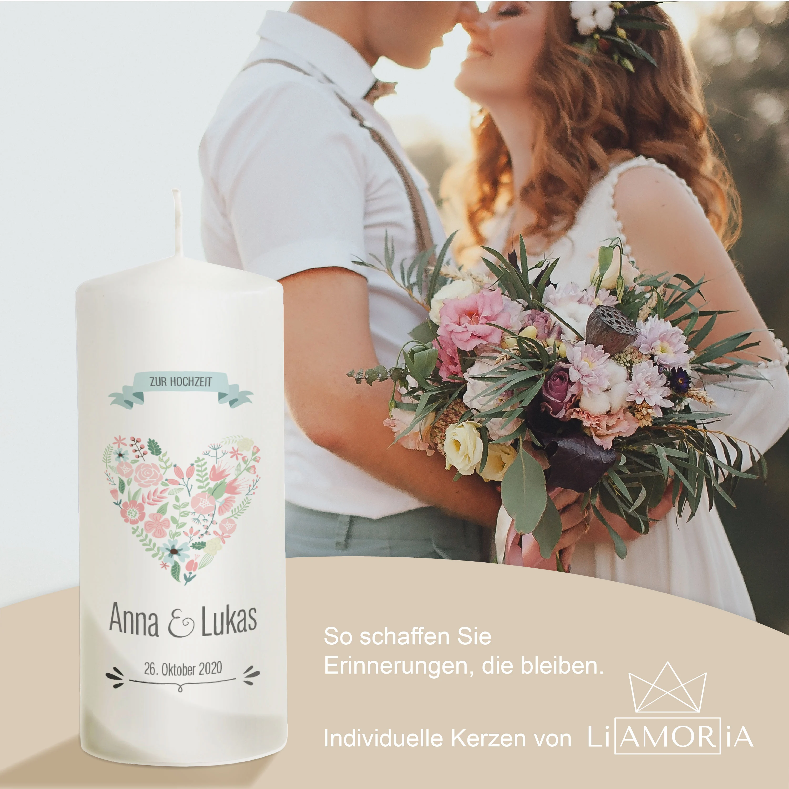 Hochzeitskerze Herz aus Blumen Modell "Floral"