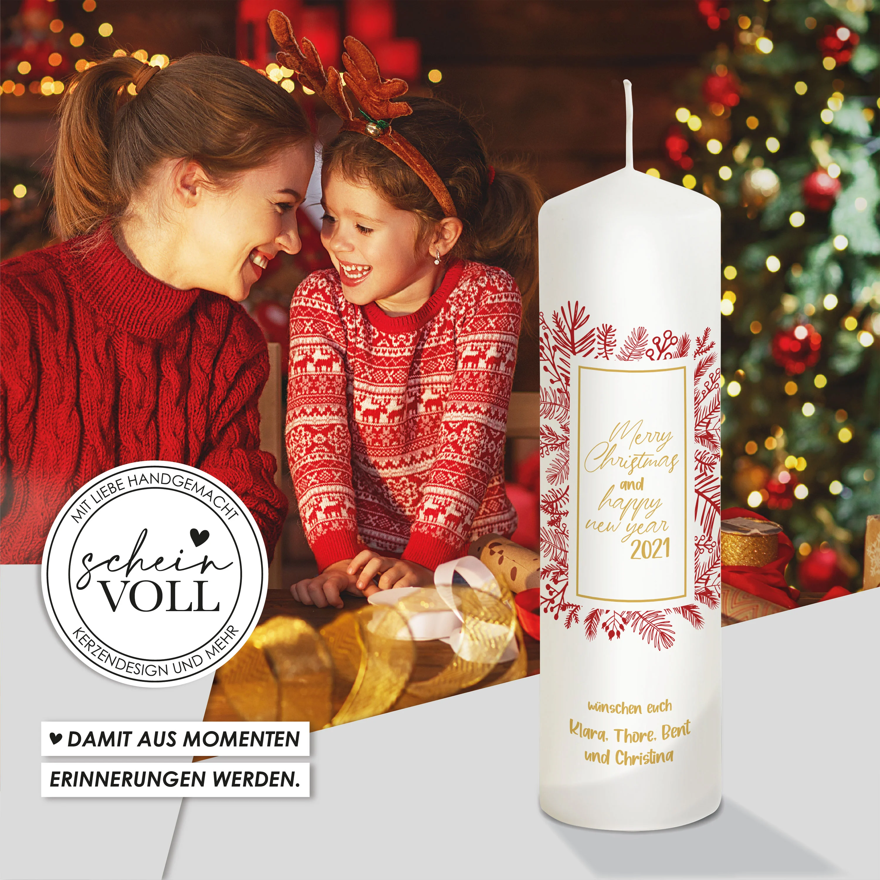 Weihnachtskerze Tannenzweig "Modell merry christmas"