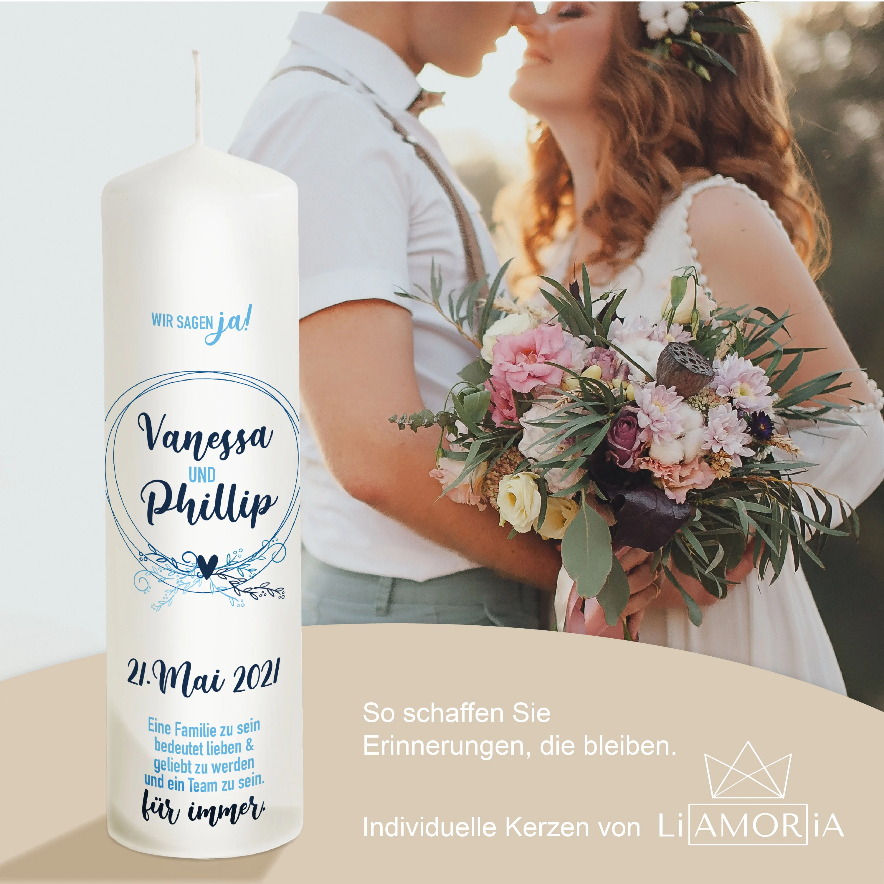 Hochzeitskerze blau "Modell Vanessa"