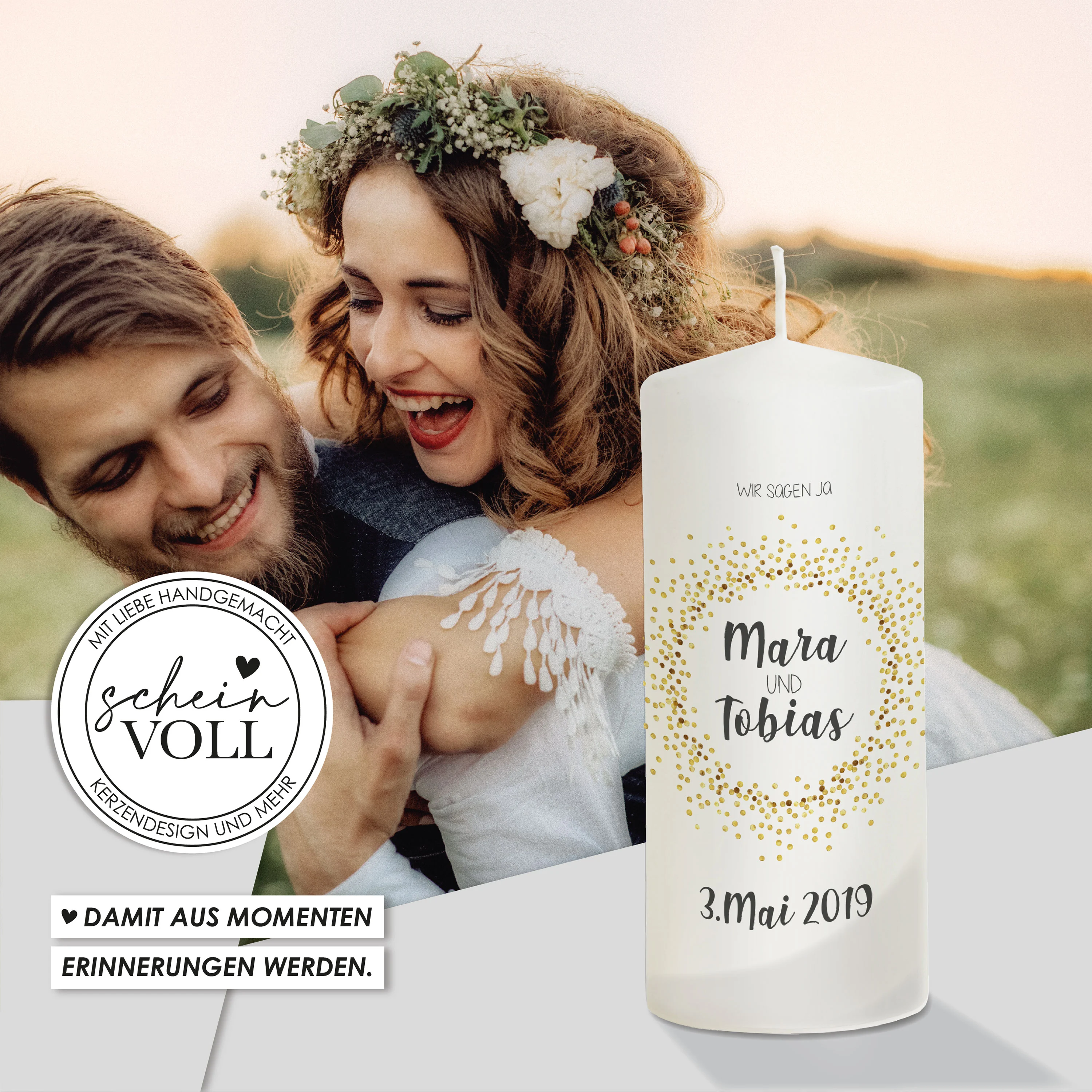 Hochzeitskerze Golden Glitter