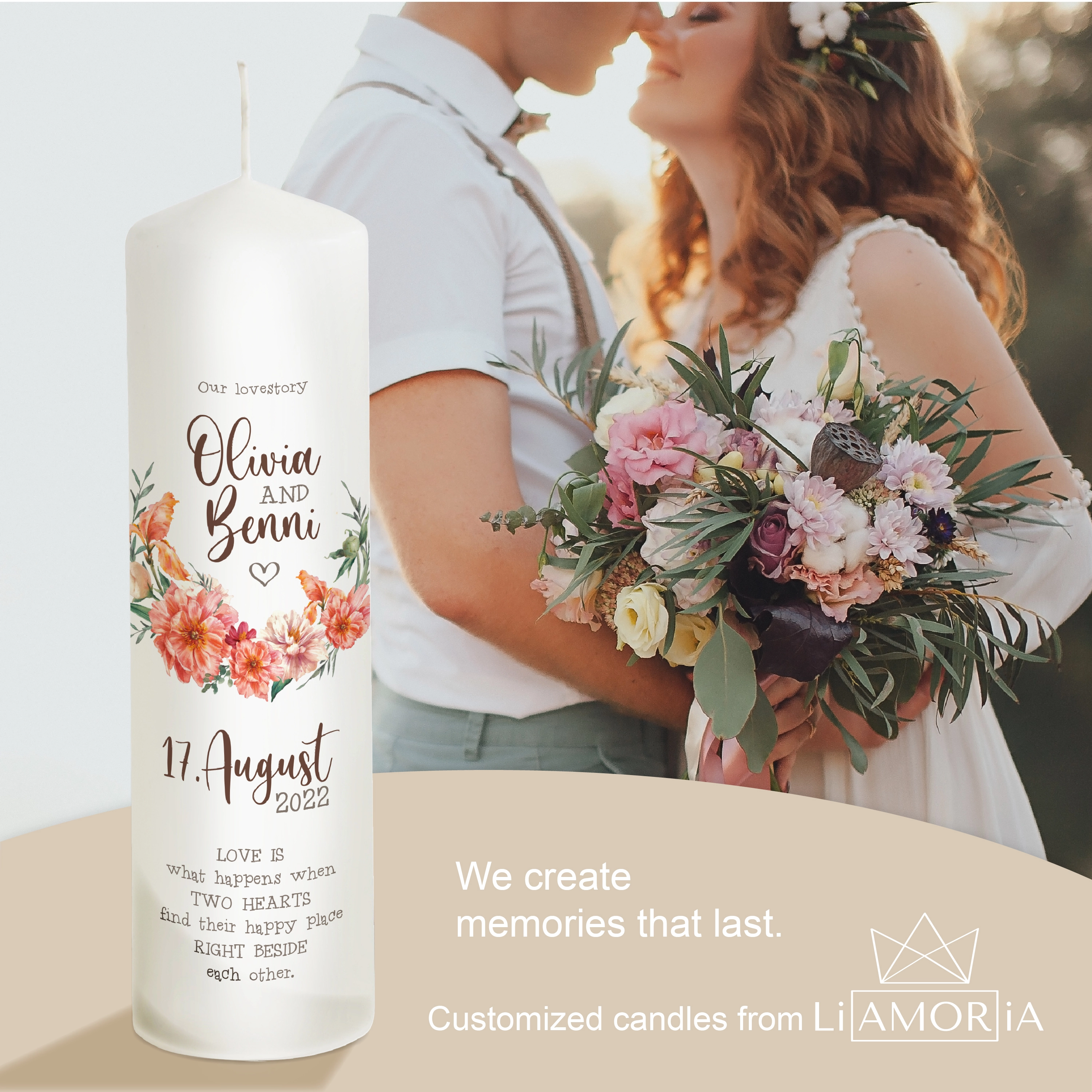 Hochzeitskerze Blumen - Modell Floral Lovestory