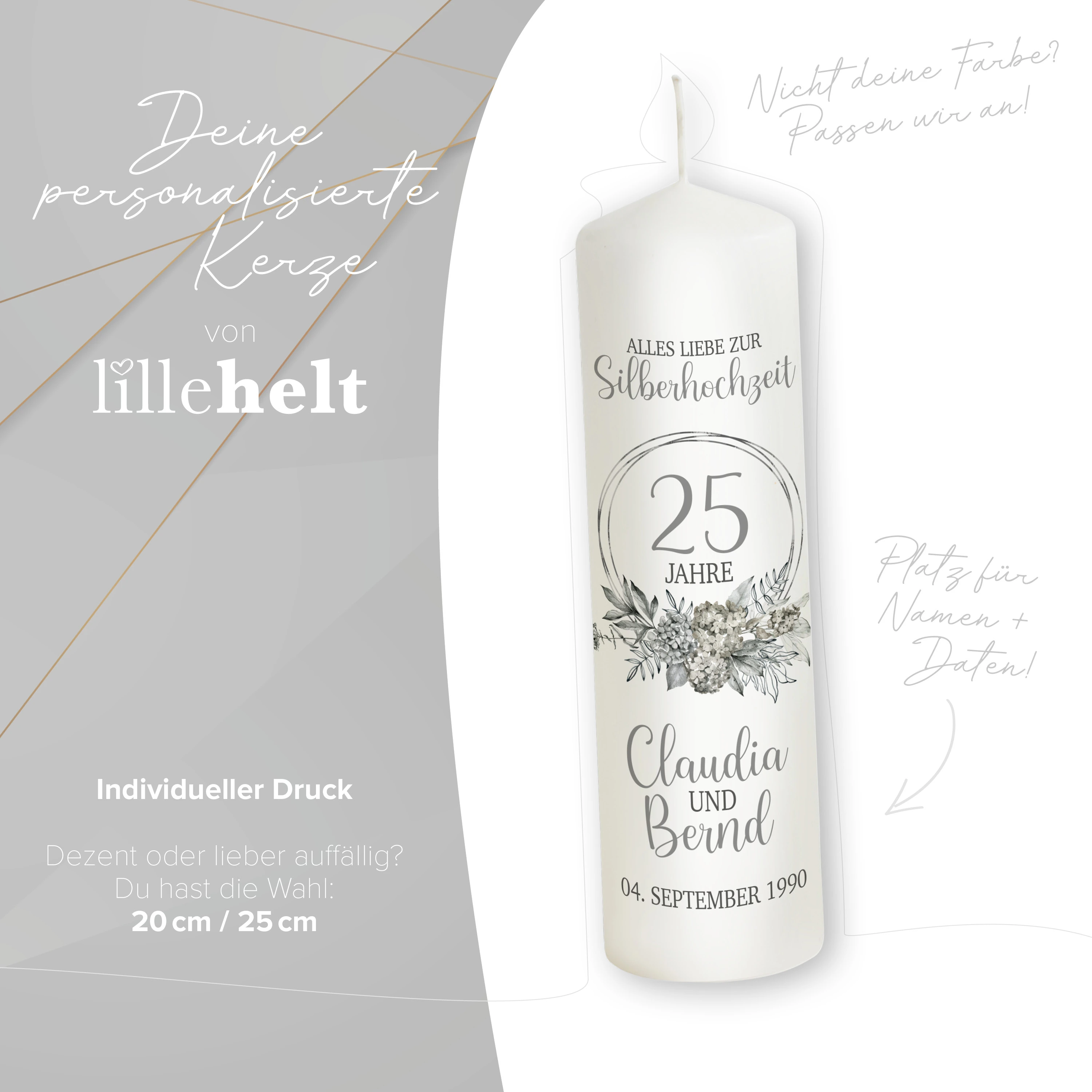 Hochzeitskerze Silberne Hochzeit Jubiläum