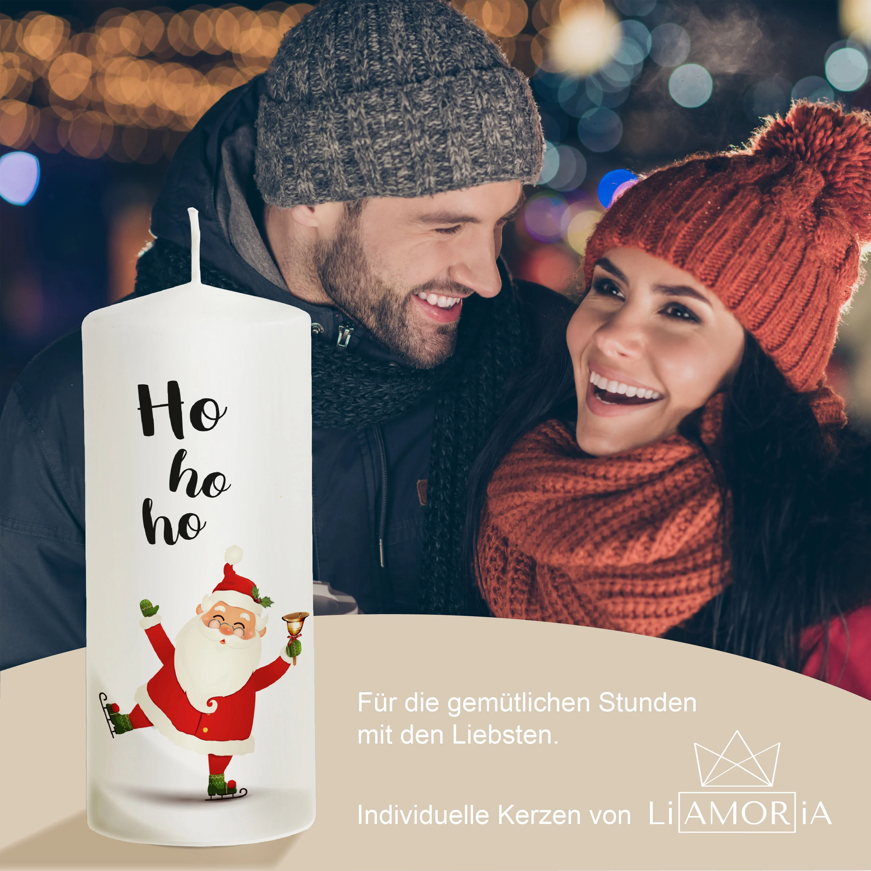 Weihnachtskerze Weihnachtsmann - mit Rückseite - "Modell Weihnachtsmann"