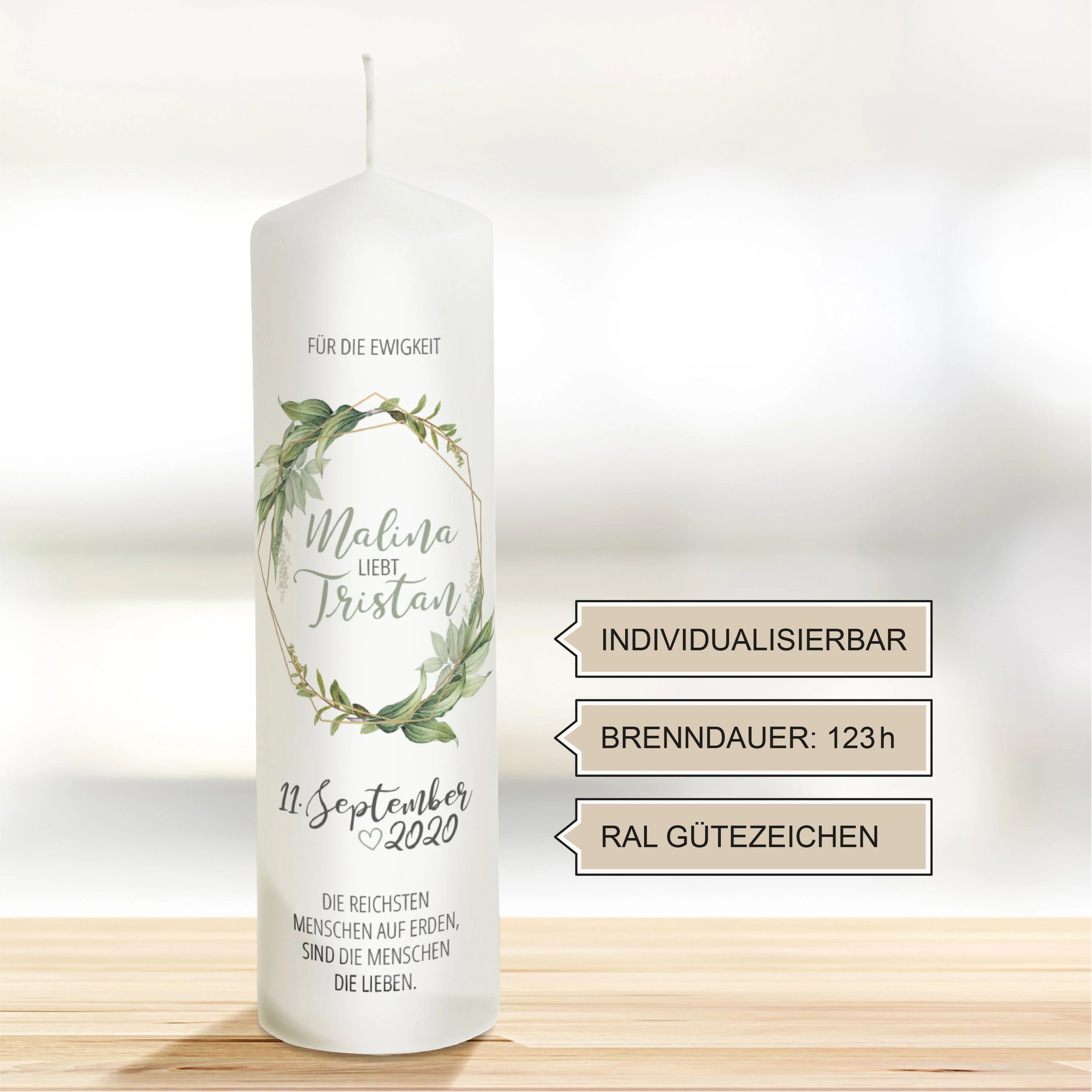 Hochzeitskerze Grün Modell "Für die Ewigkeit"