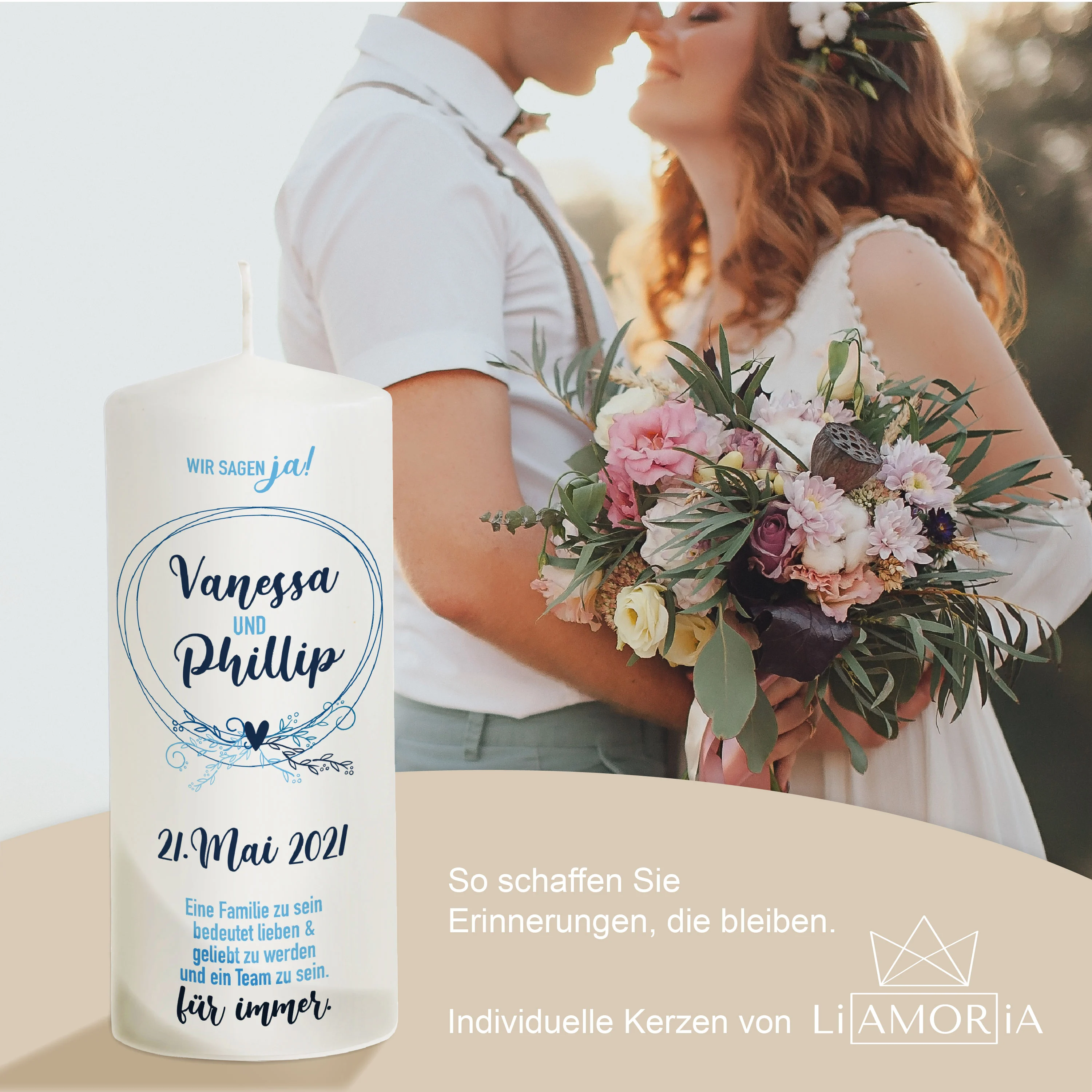 Hochzeitskerze blau "Modell Vanessa"