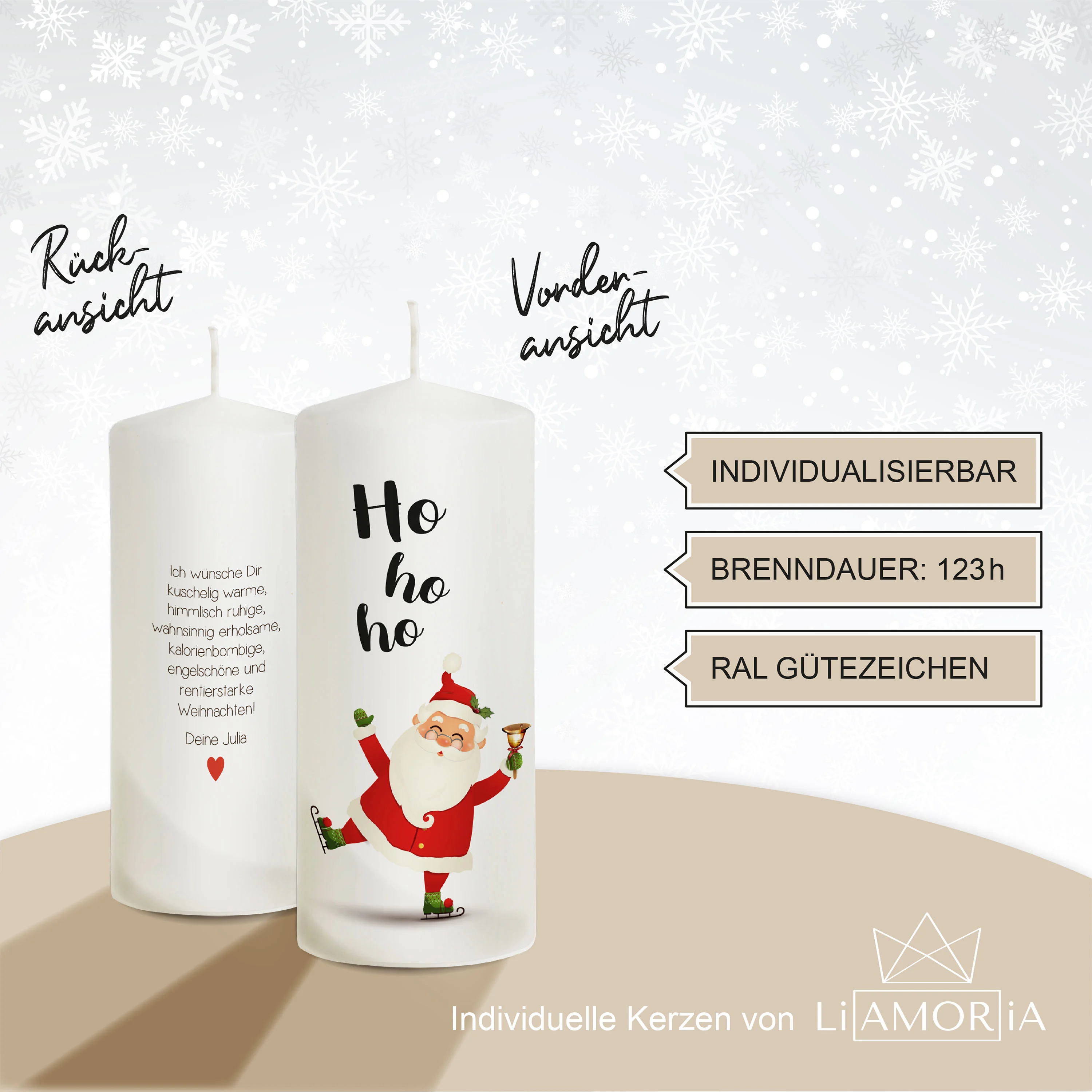 Weihnachtskerze Weihnachtsmann - mit Rückseite - "Modell Weihnachtsmann"