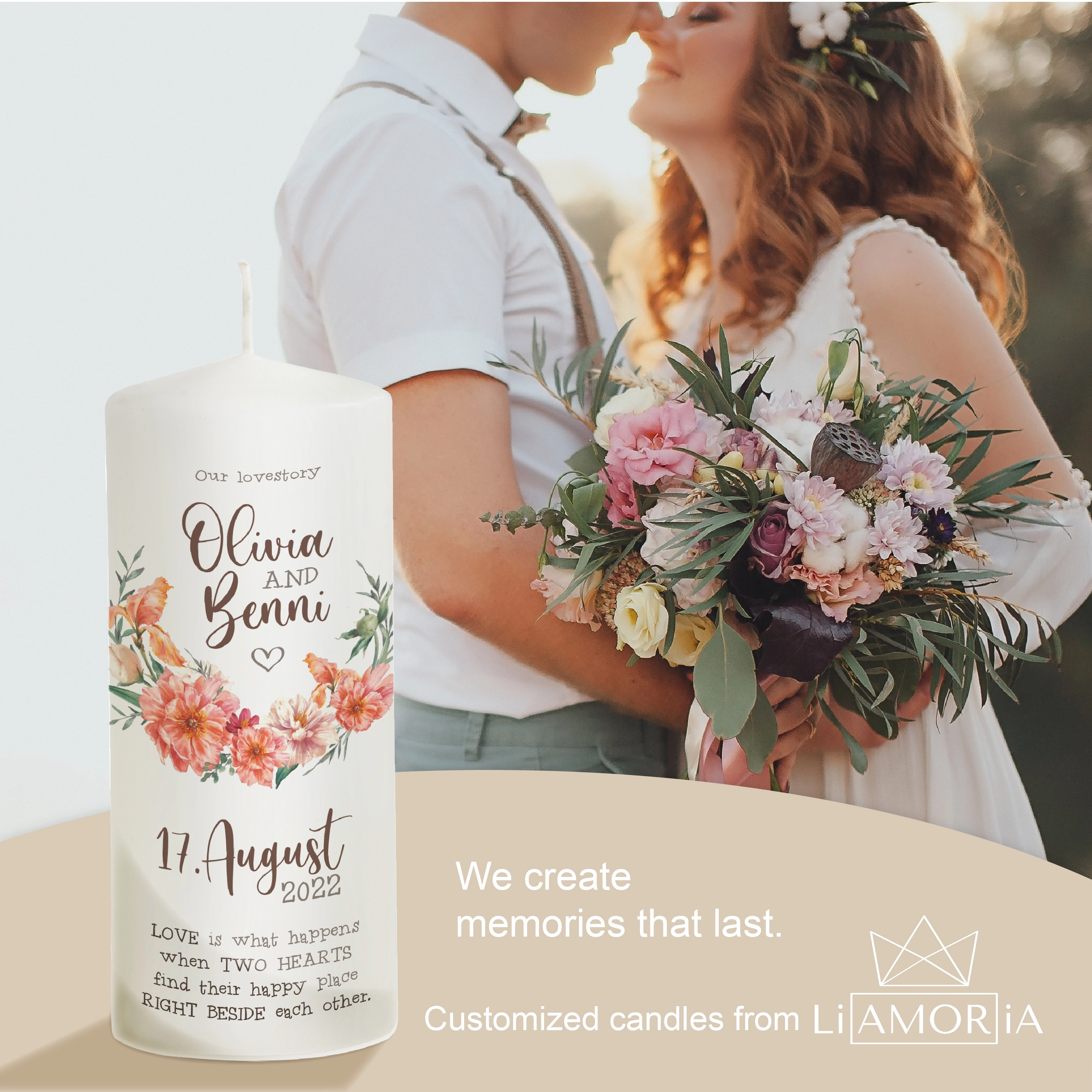 Hochzeitskerze Blumen - Modell Floral Lovestory