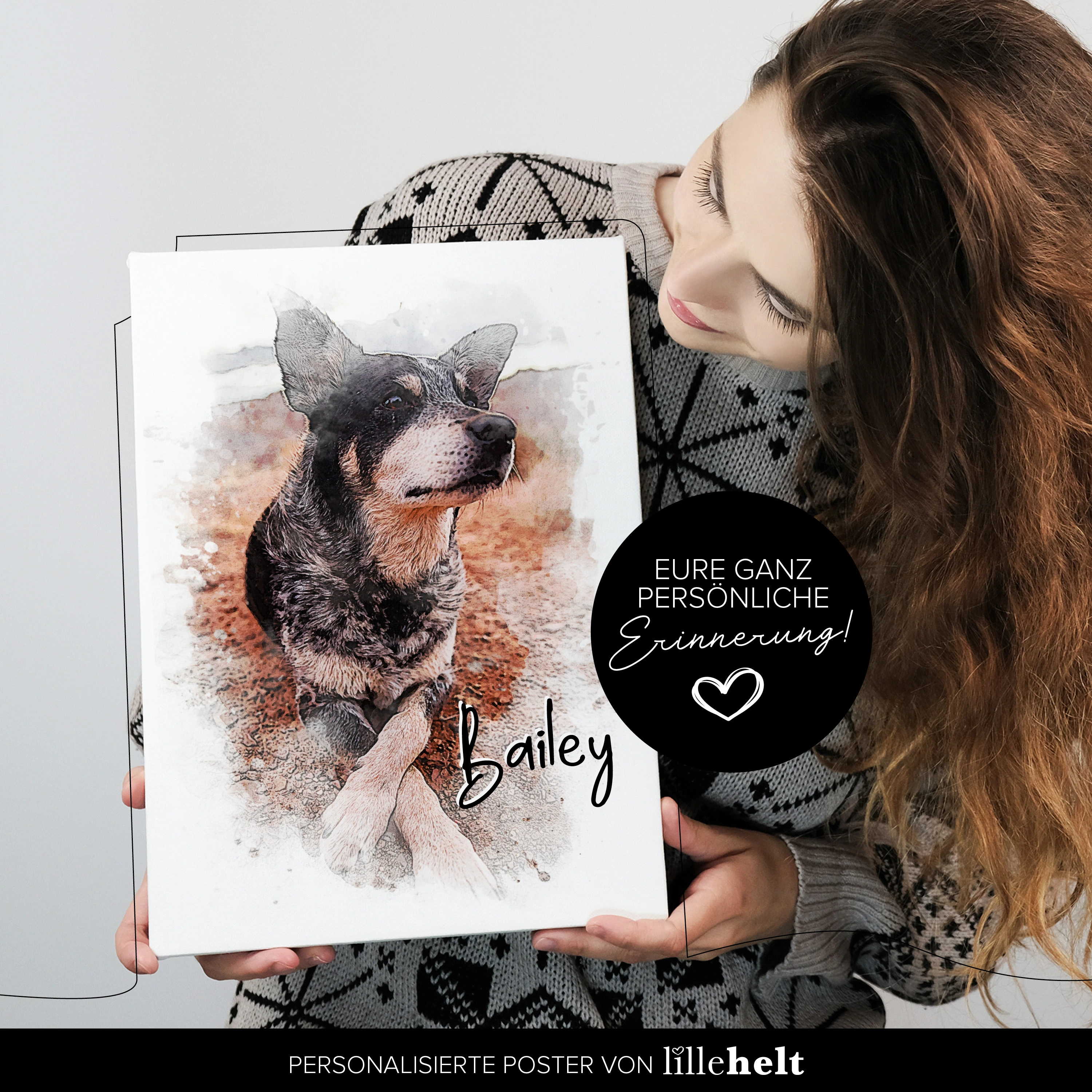 Personalisiertes Bild mit Hund, Katze, Haustier Portrait Aquarell