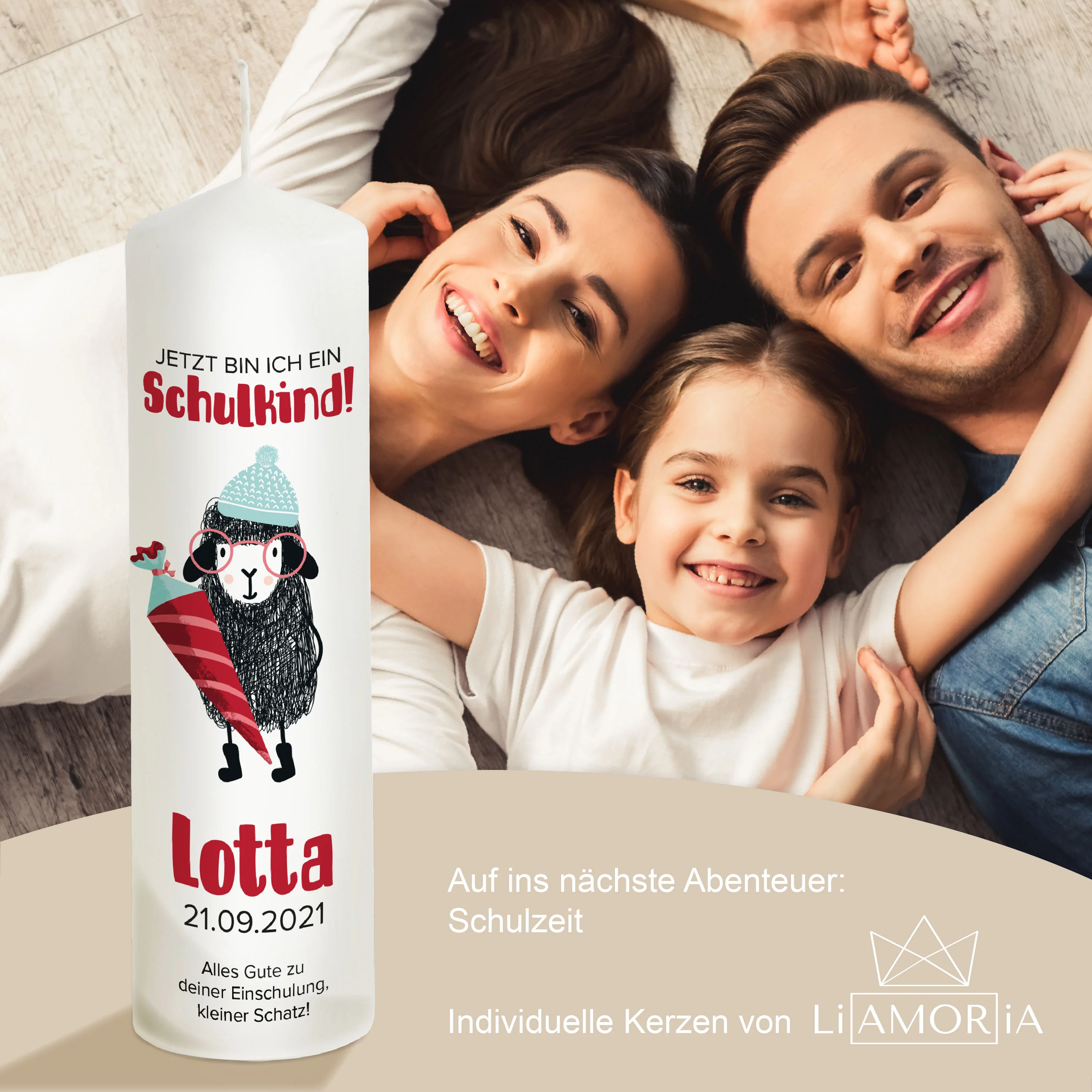 Einschulungskerze Schaf "Modell Lotta"