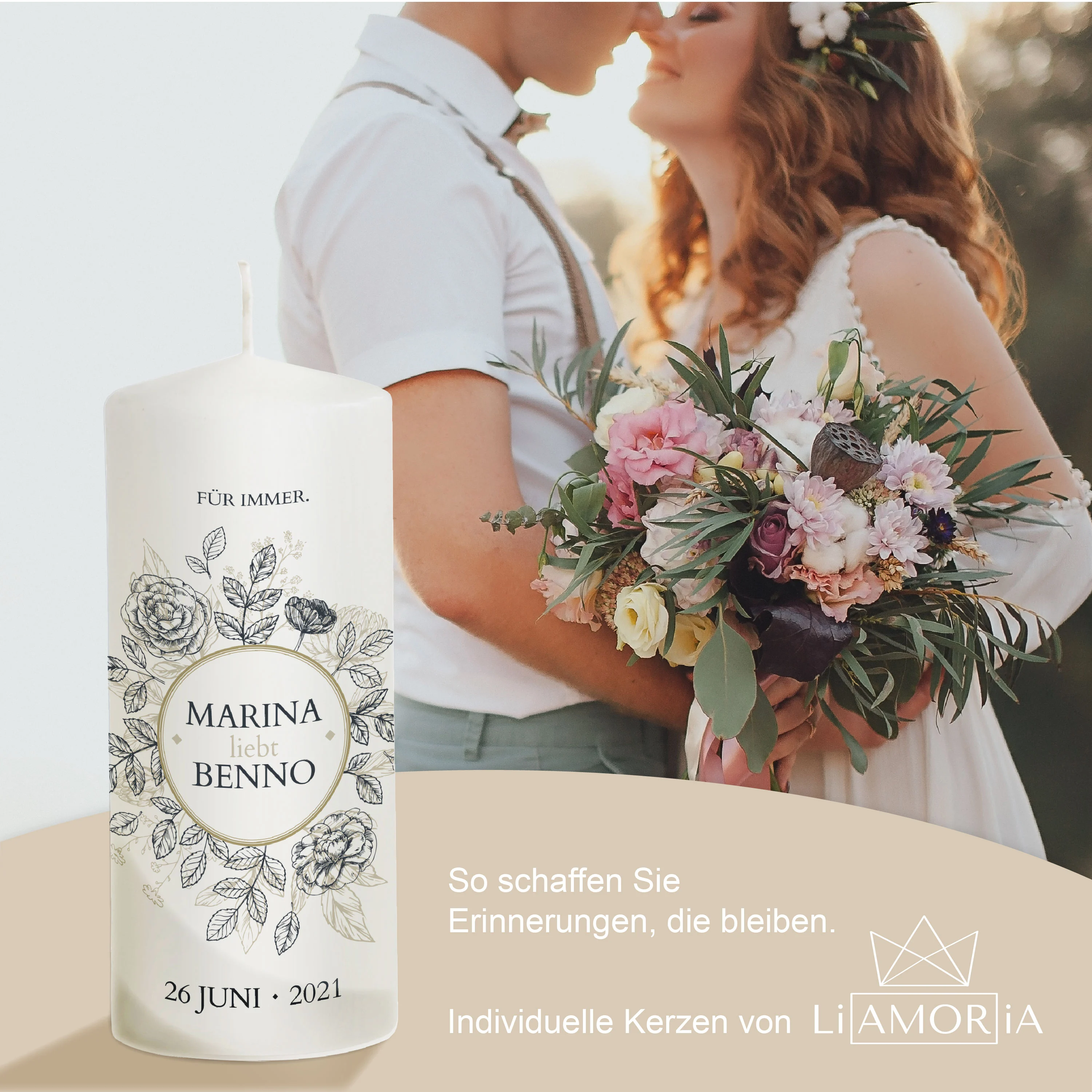 Hochzeitskerze Floral Blumenkranz "Modell Marina"