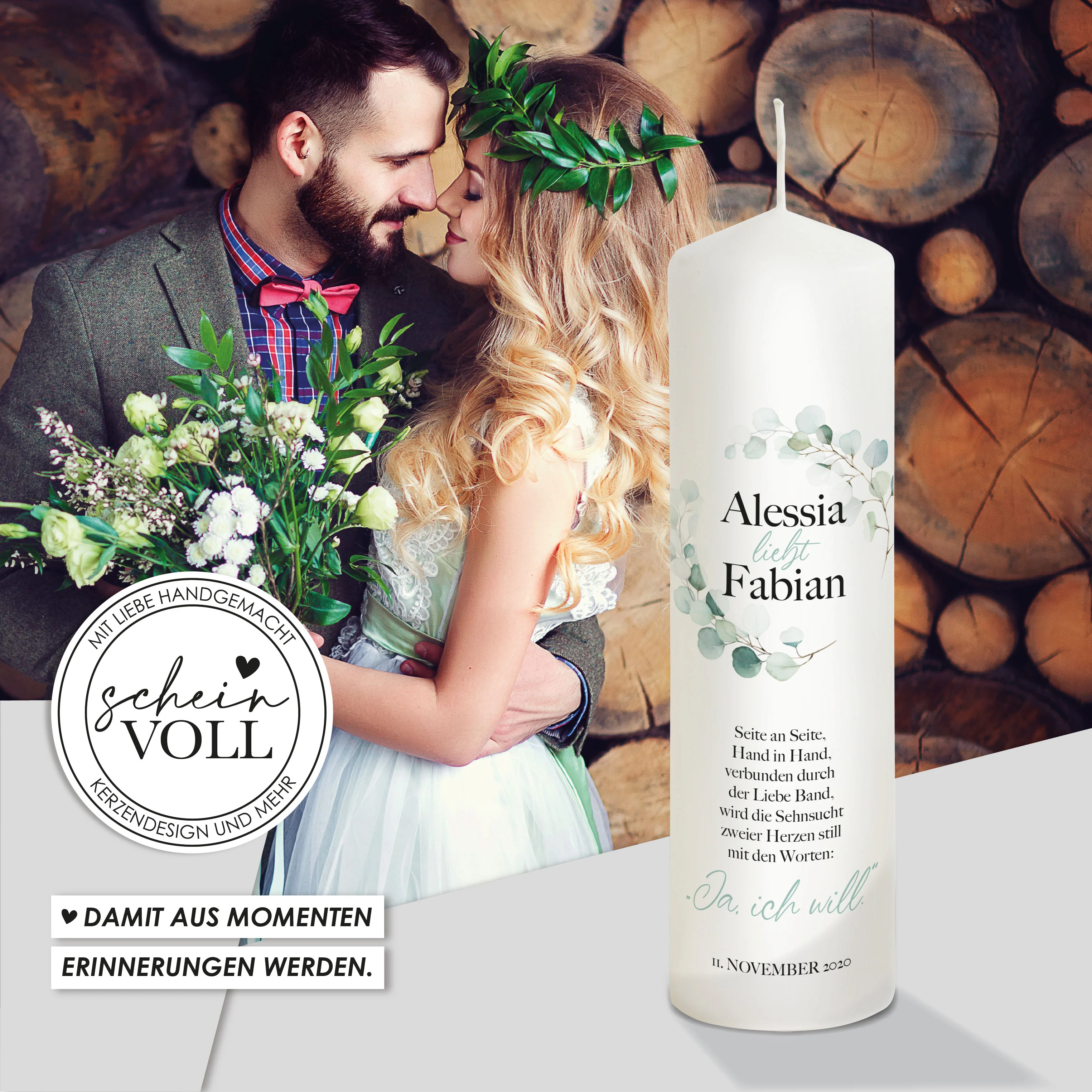 Hochzeitskerze Eukalyptus *Modell Ja ich will"