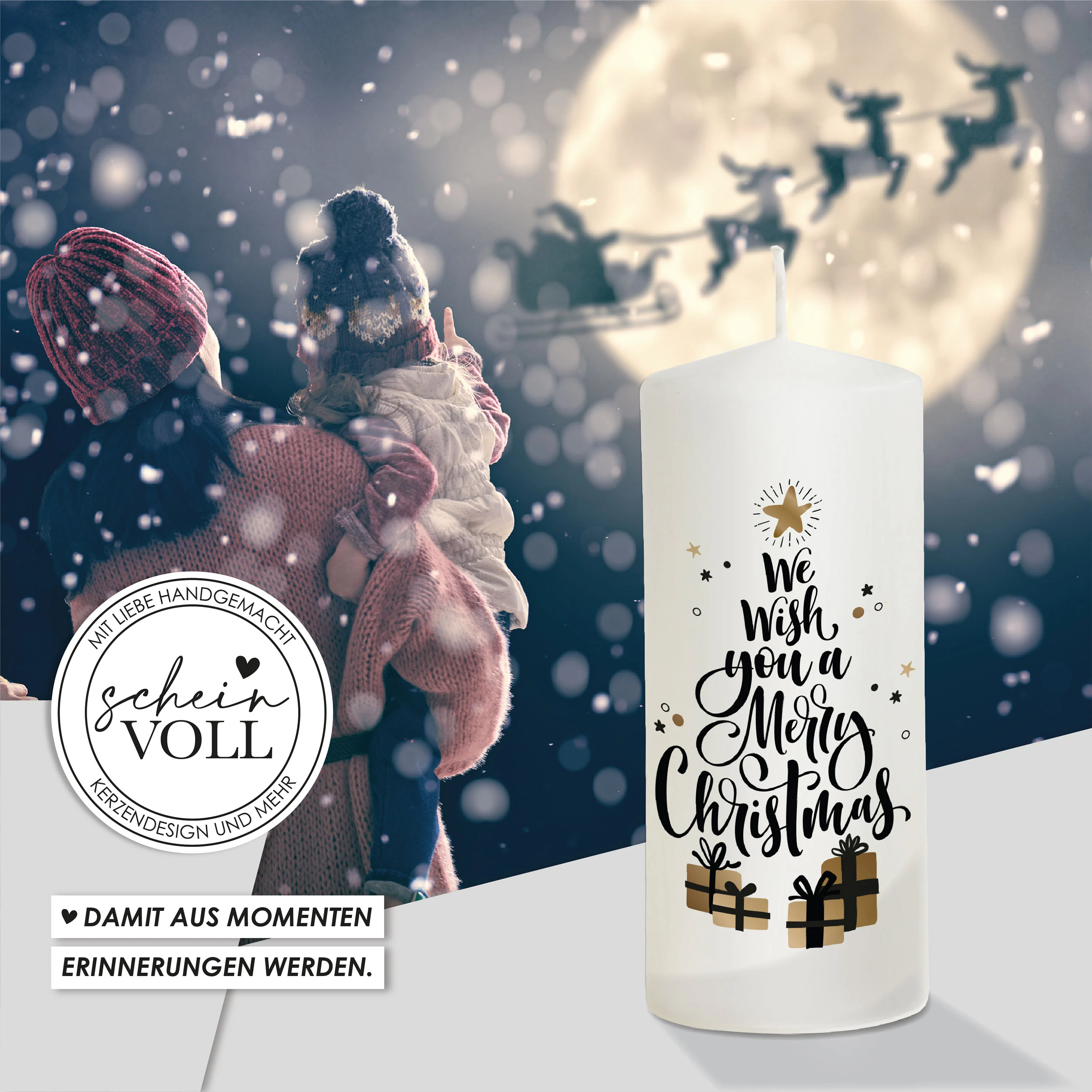 Weihnachtskerze Geschenke - personalisierbar - "Modell We wish you"