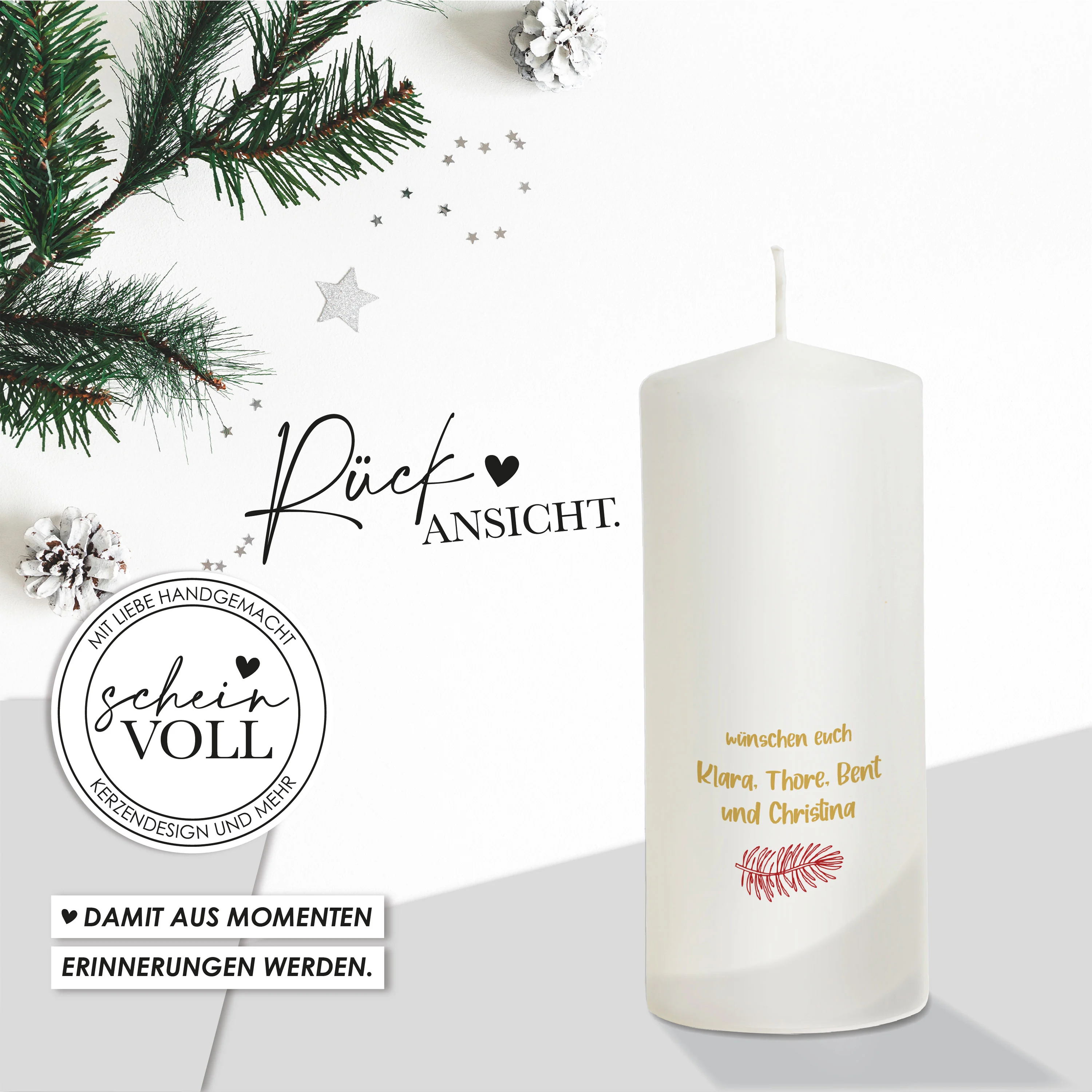 Weihnachtskerze Tannenzweig "Modell merry christmas"