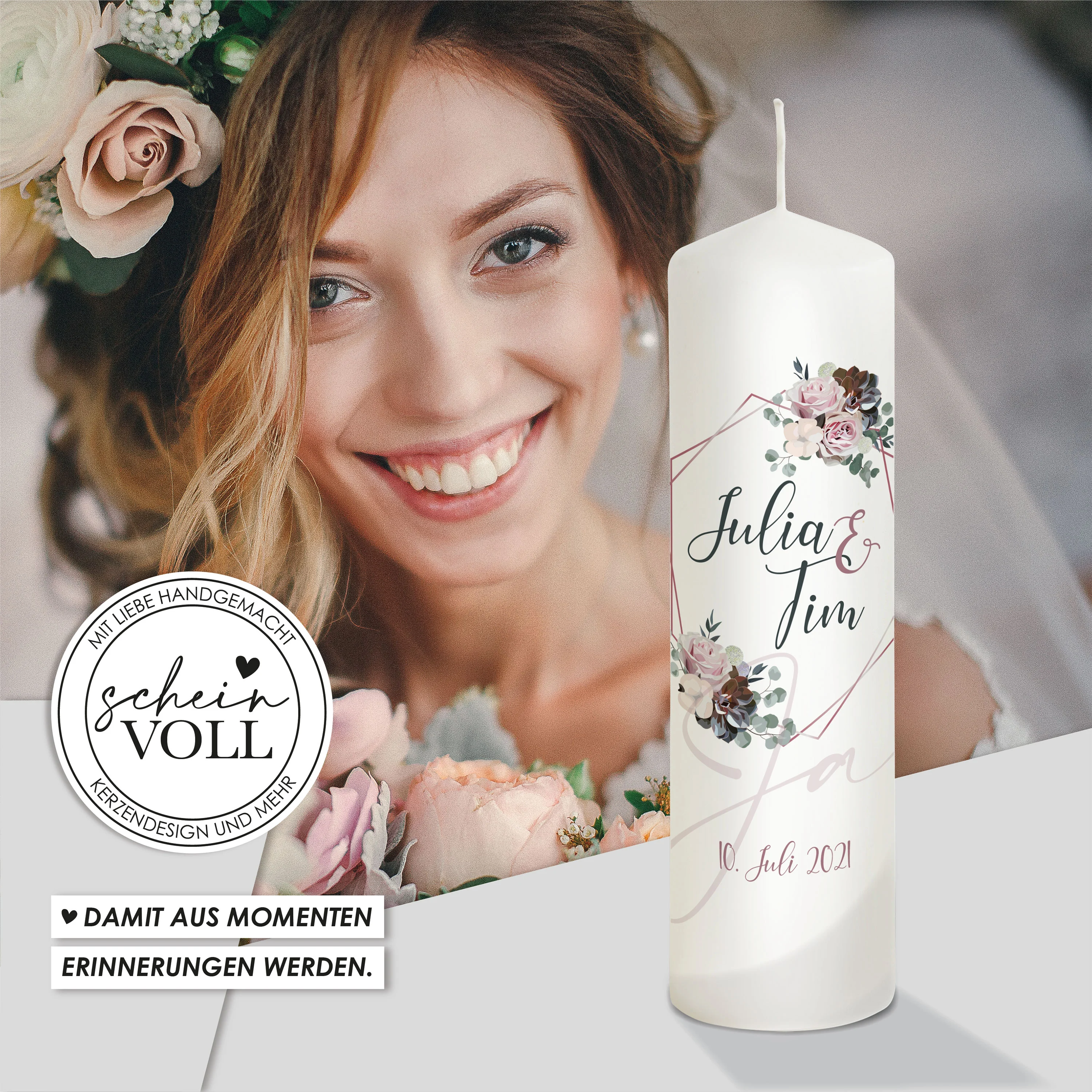 Hochzeitskerze Vintage in rosa *Modell Julia"