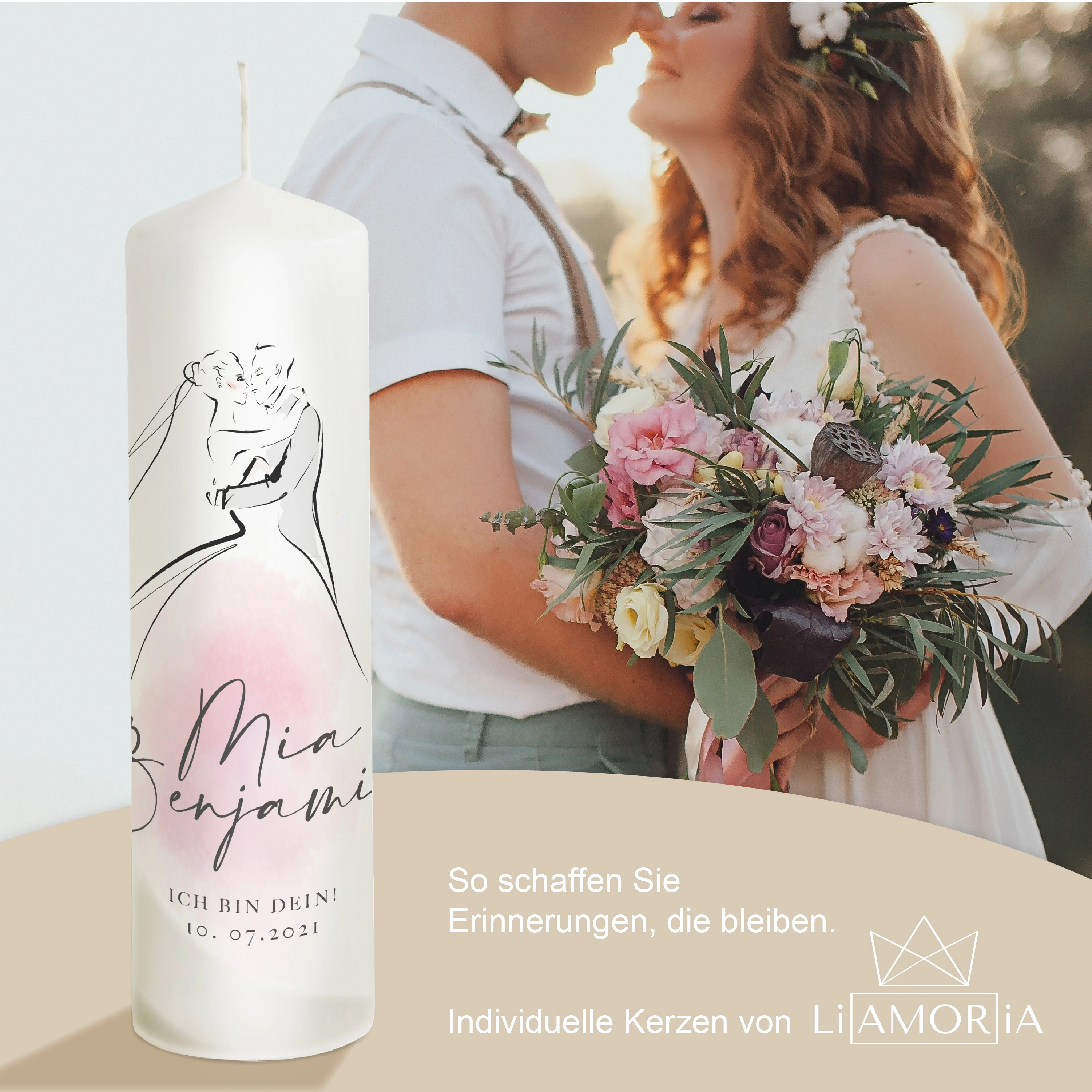 Hochzeitskerze Brautpaar "Modell Mia"