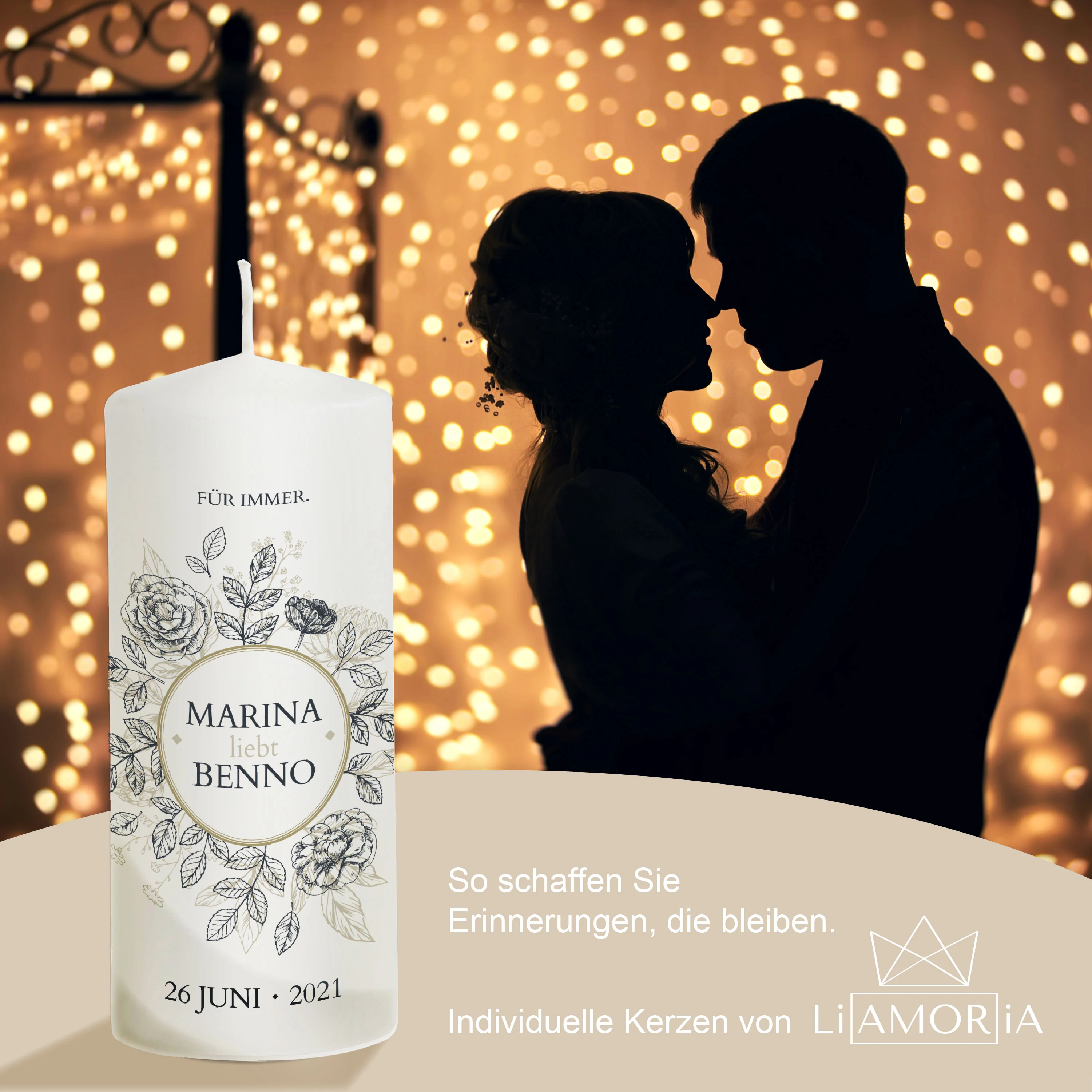 Hochzeitskerze Floral Blumenkranz "Modell Marina"