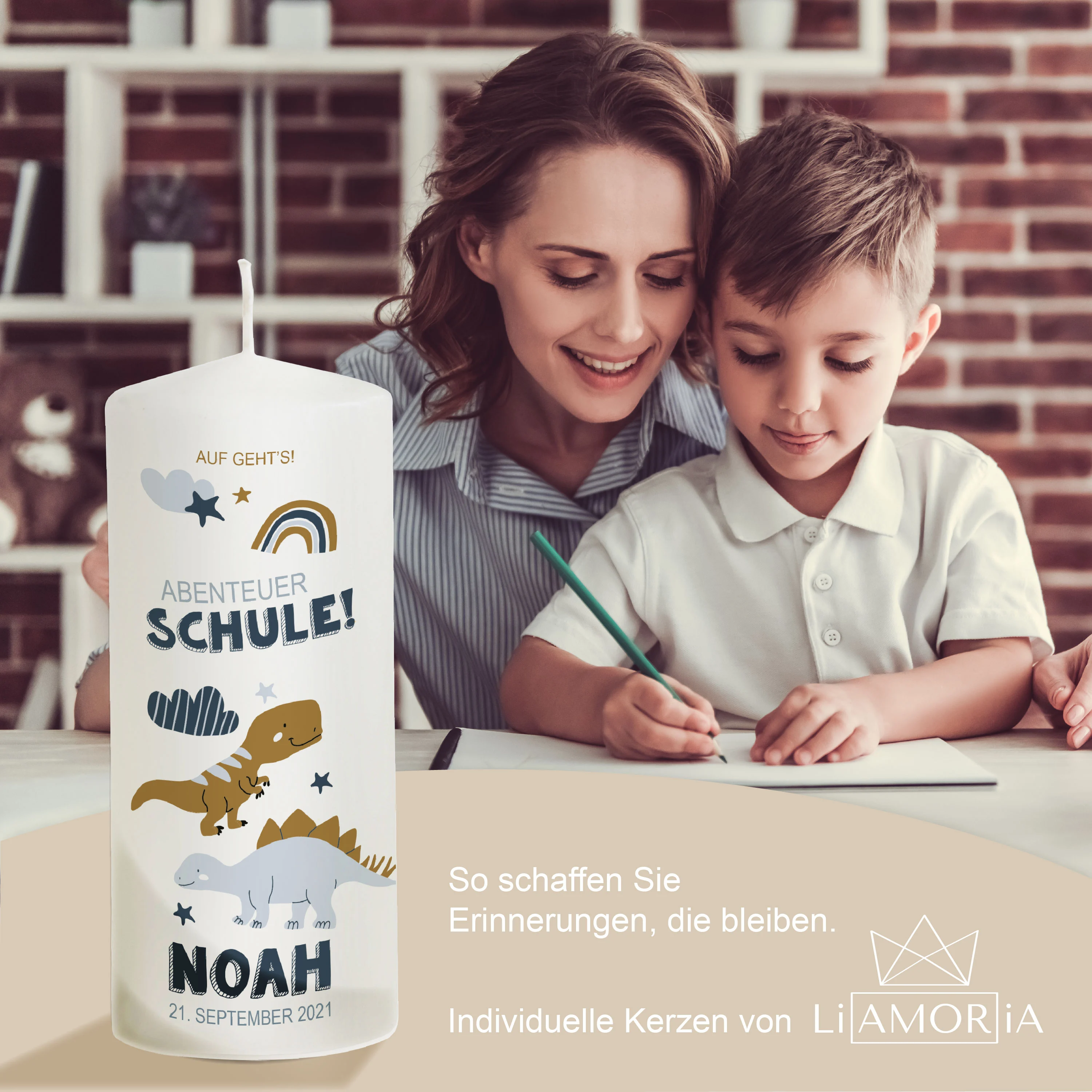 Einschulungskerze Dino"Modell Noah"