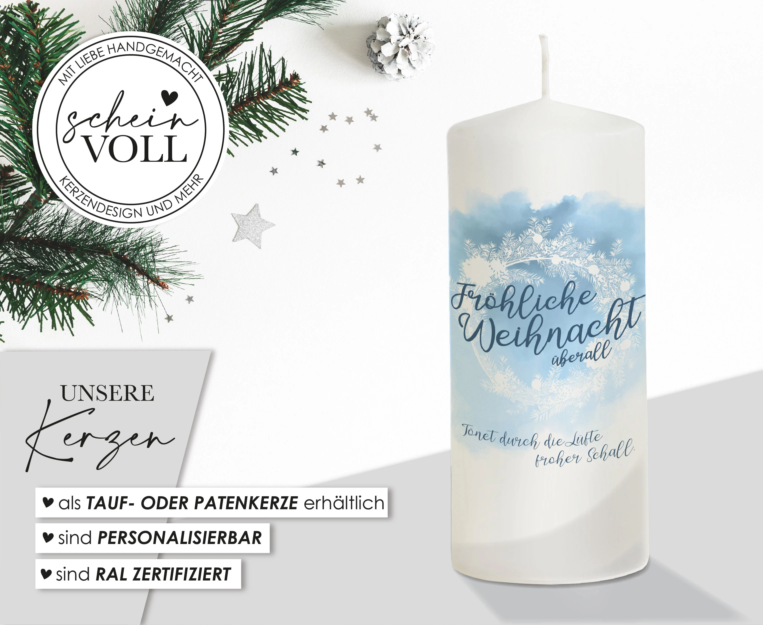 Weihnachtskerze Modell "Fröhliche Weihnachten"