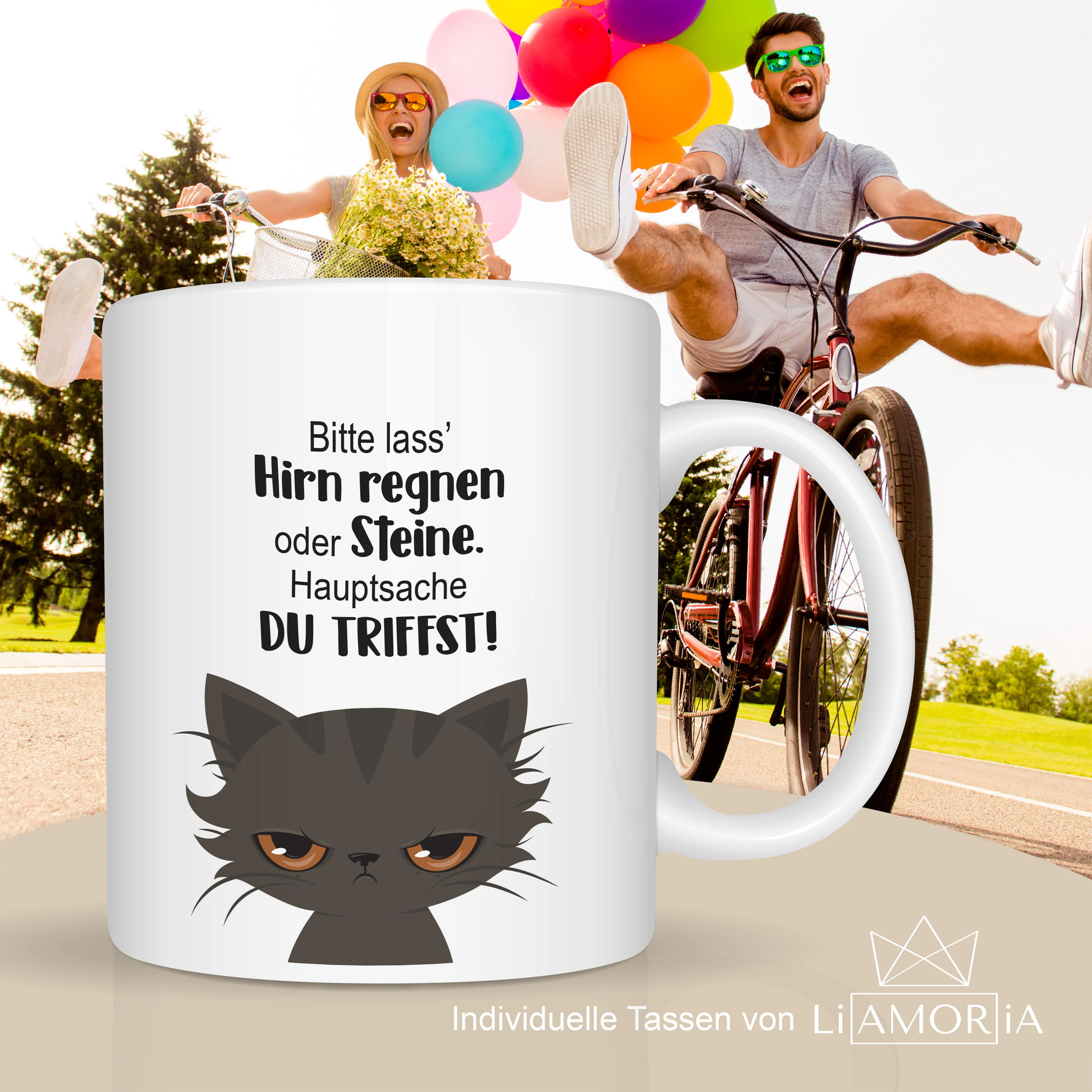 Tasse Katze Lass Hirn regnen