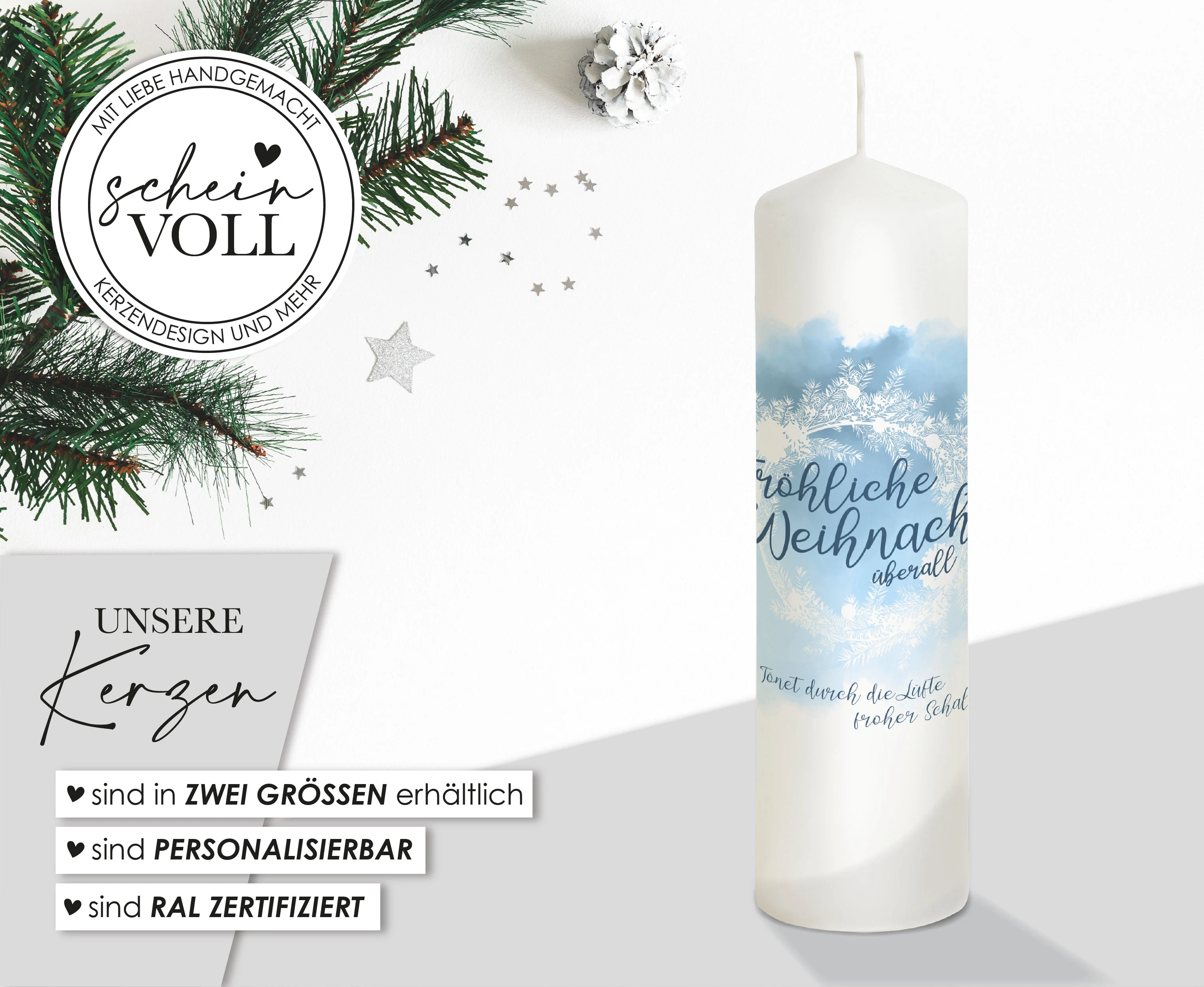 Weihnachtskerze Modell "Fröhliche Weihnachten"