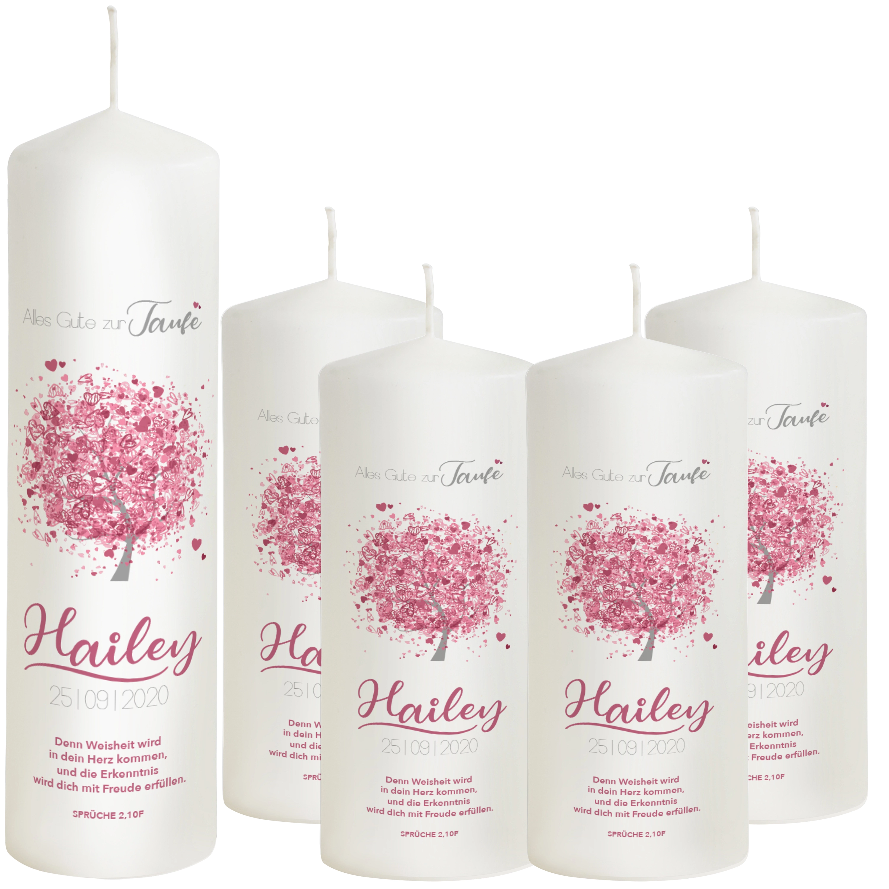 Taufkerze Baum in rosa für Mädchen "Modell Hailey"