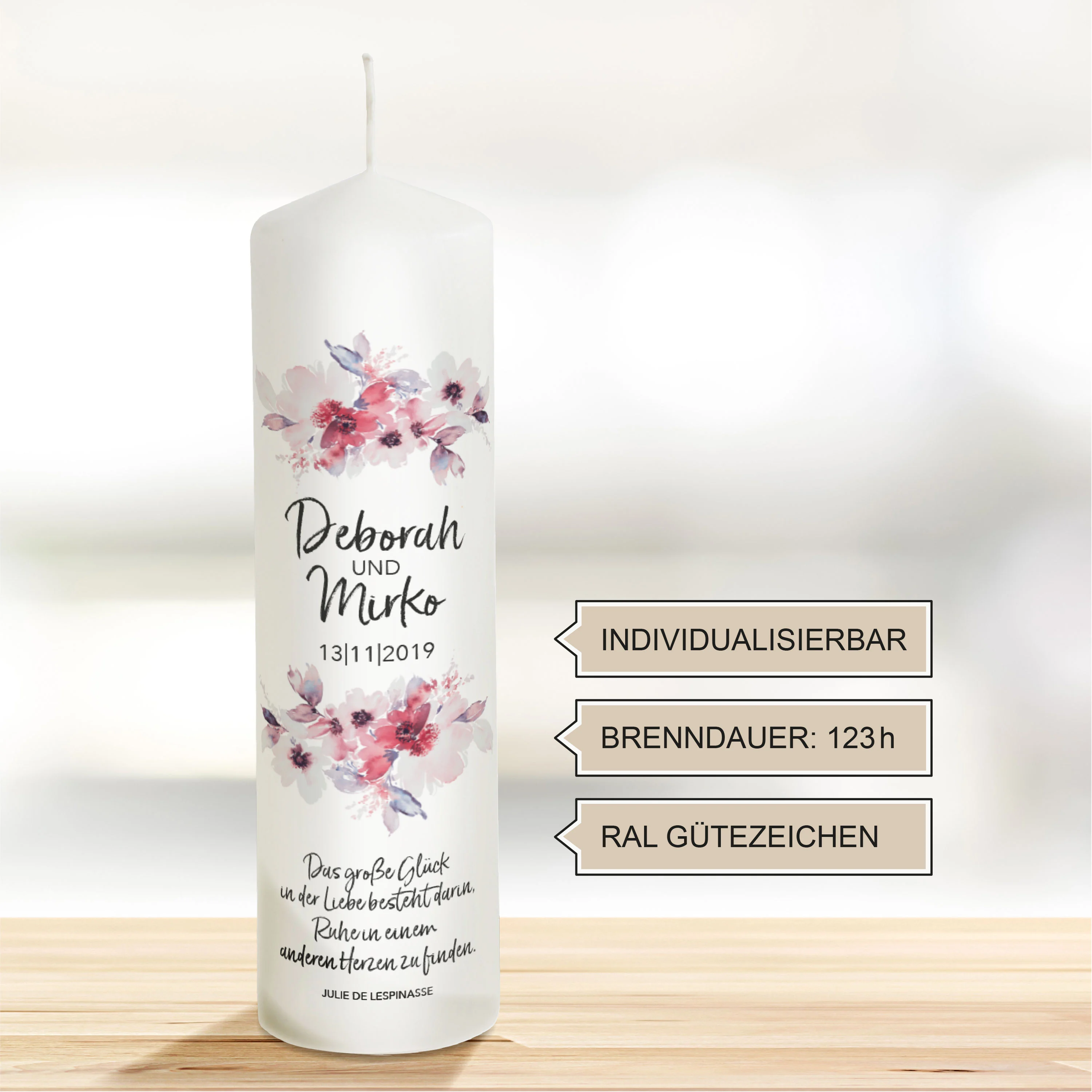 Hochzeitskerze Blumen Modell Deborah