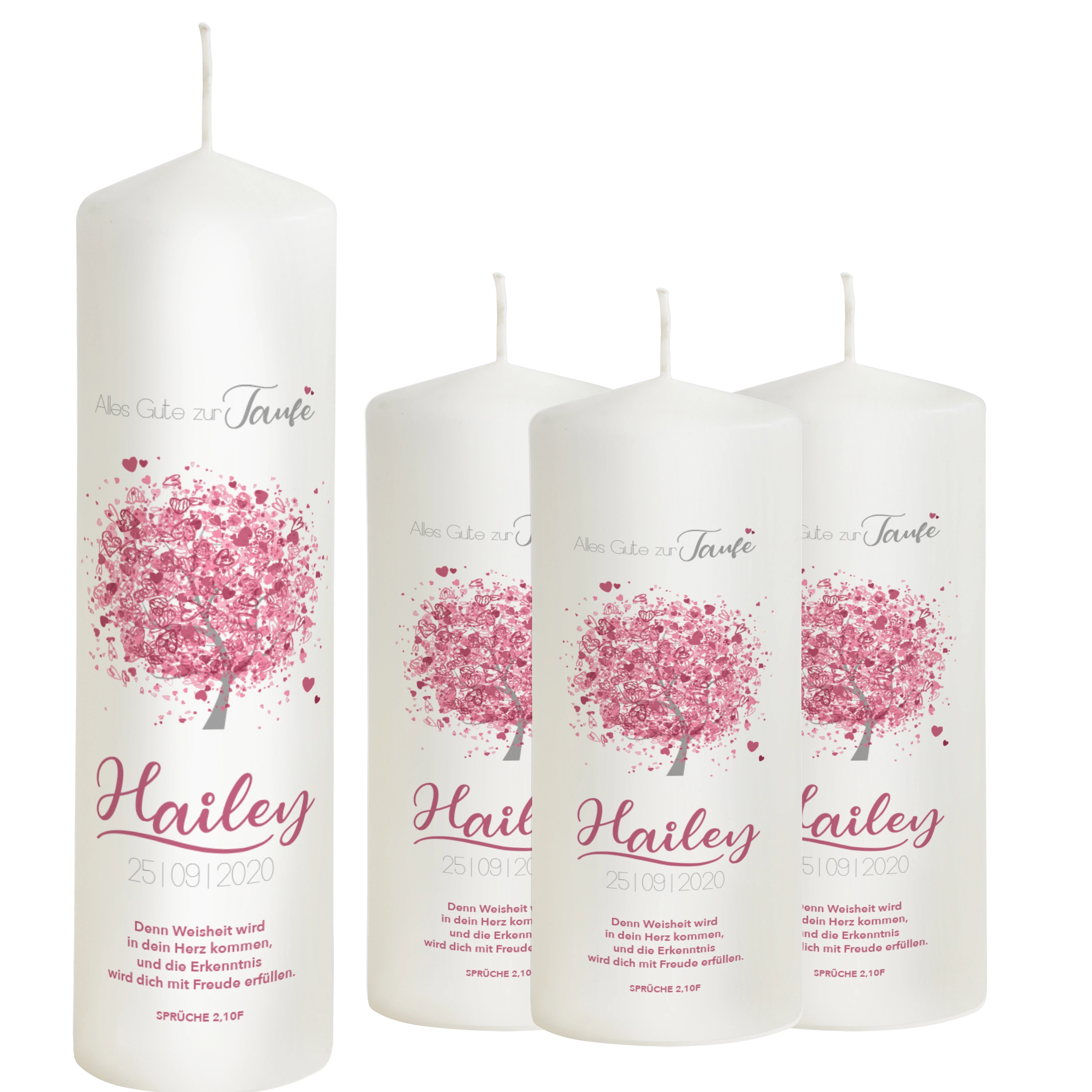 Taufkerze Baum in rosa für Mädchen "Modell Hailey"