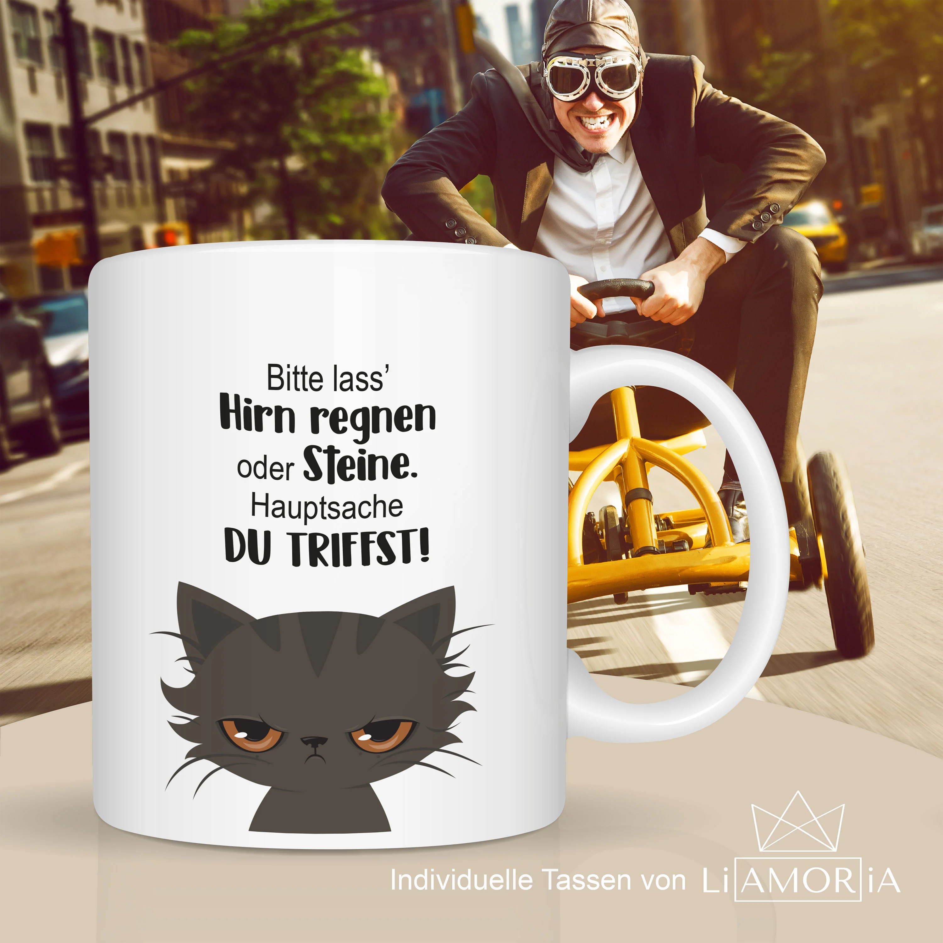 Tasse Katze Lass Hirn regnen