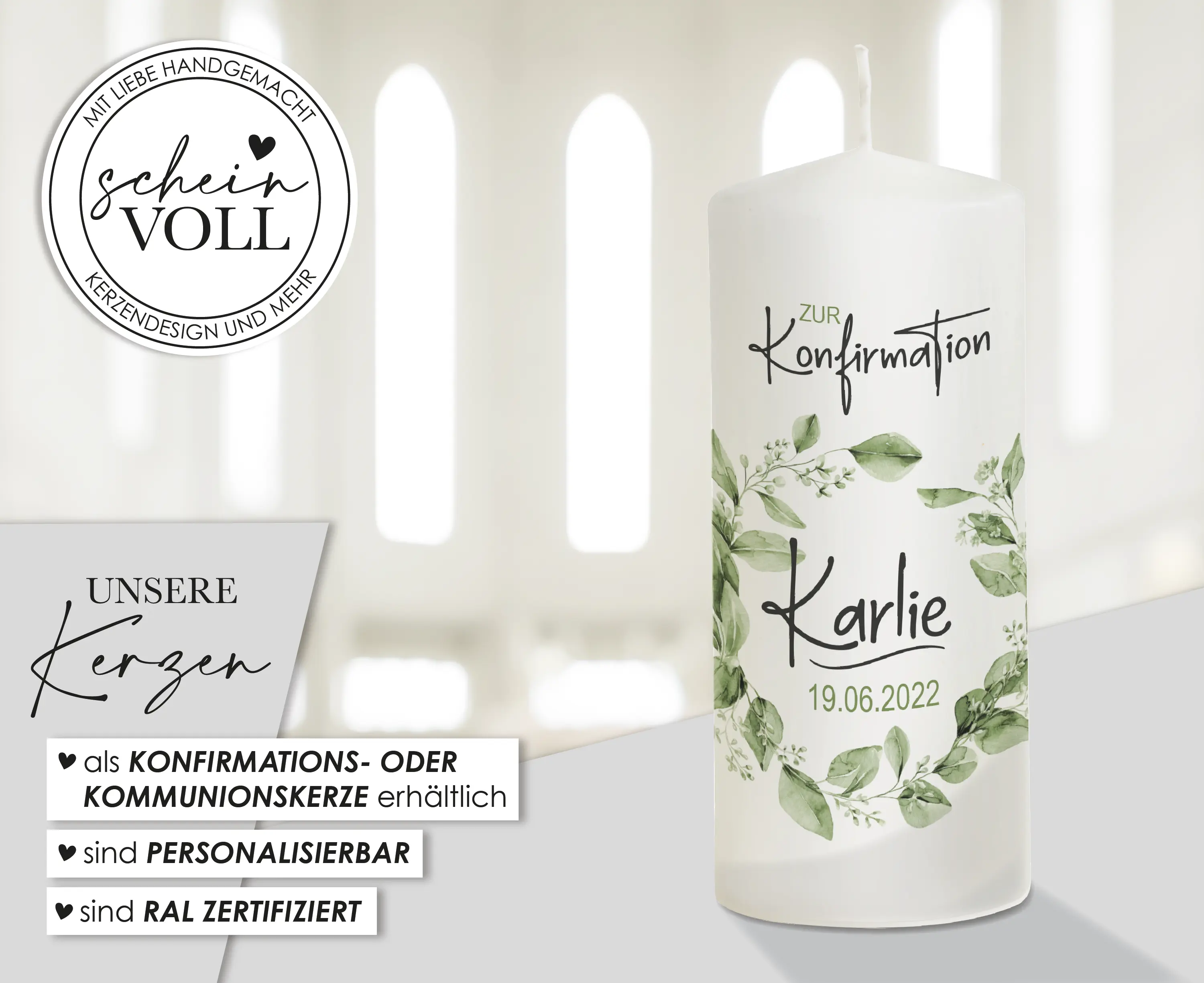 Konfirmationskerze modern Green Circle Karlie