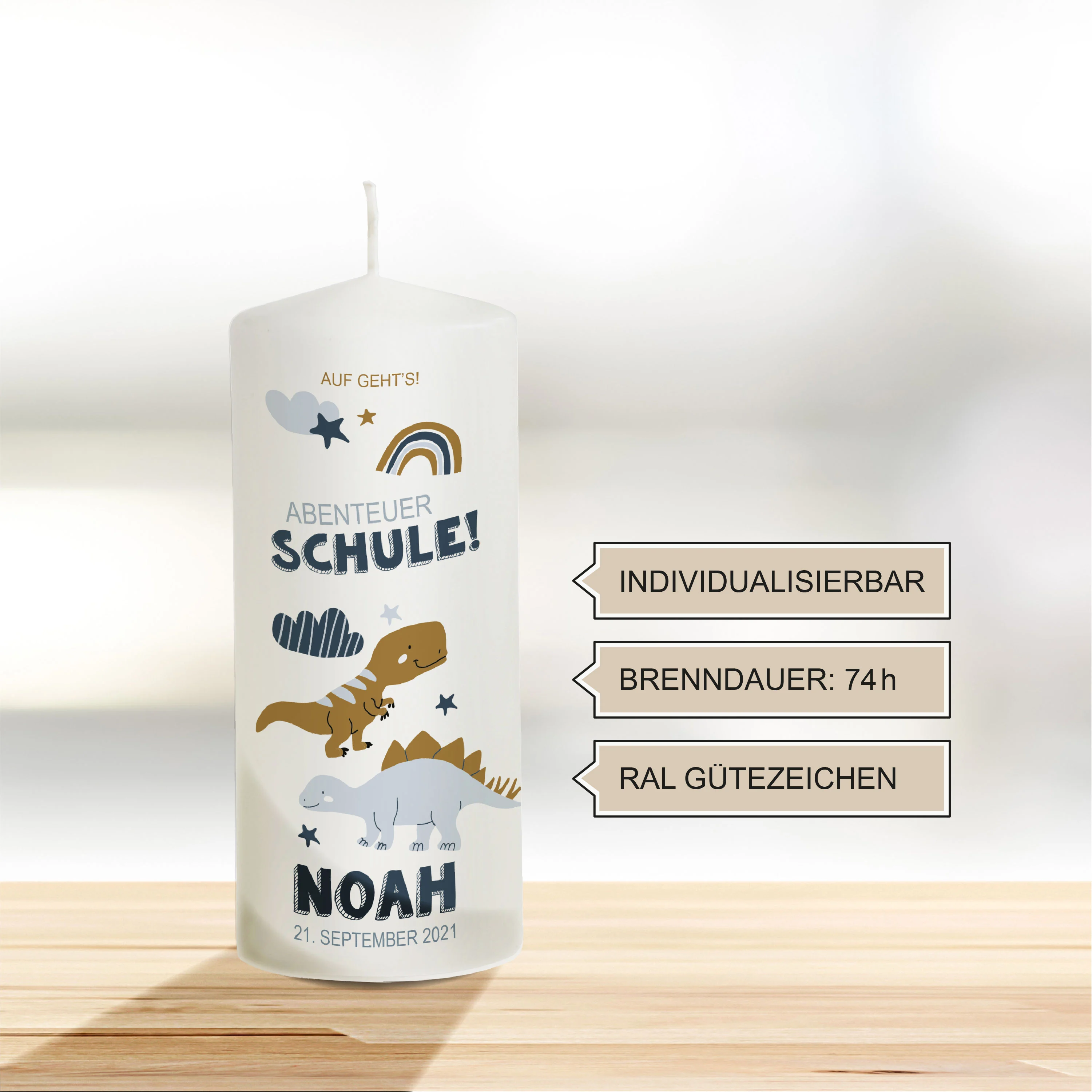 Einschulungskerze Dino"Modell Noah"