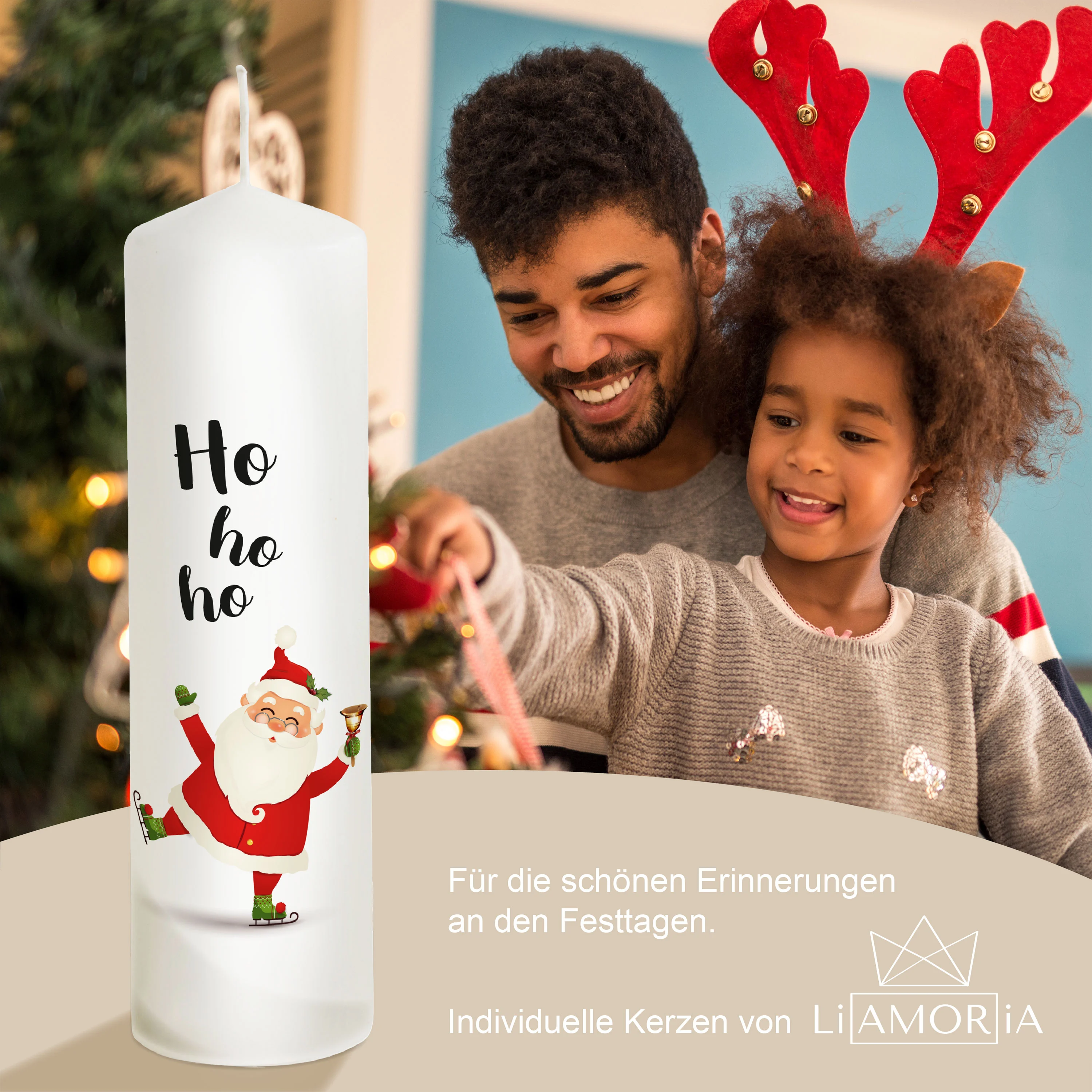 Weihnachtskerze Weihnachtsmann - mit Rückseite - "Modell Weihnachtsmann"