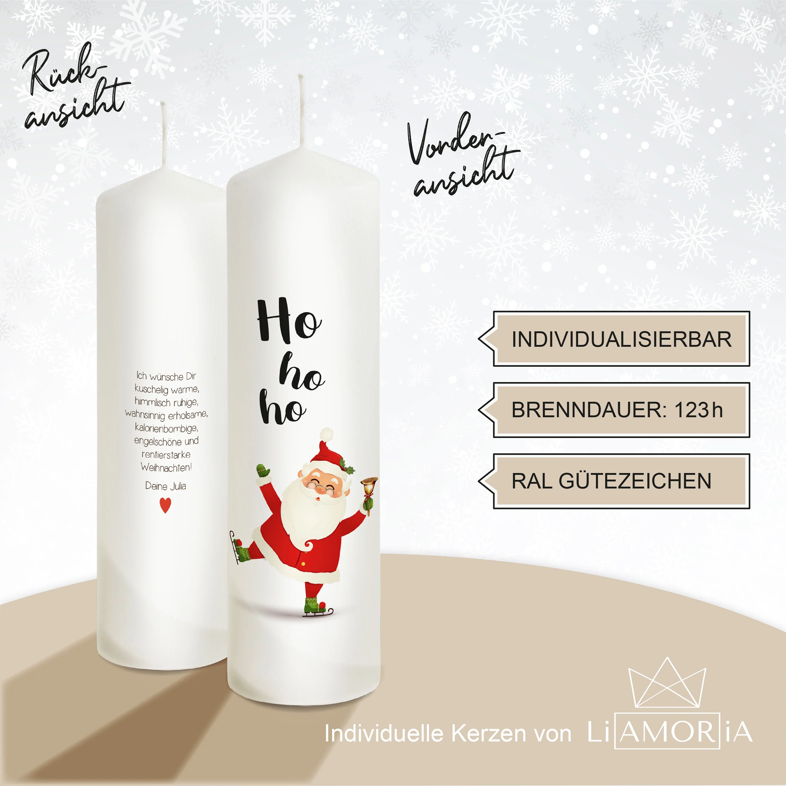 Weihnachtskerze Weihnachtsmann - mit Rückseite - "Modell Weihnachtsmann"