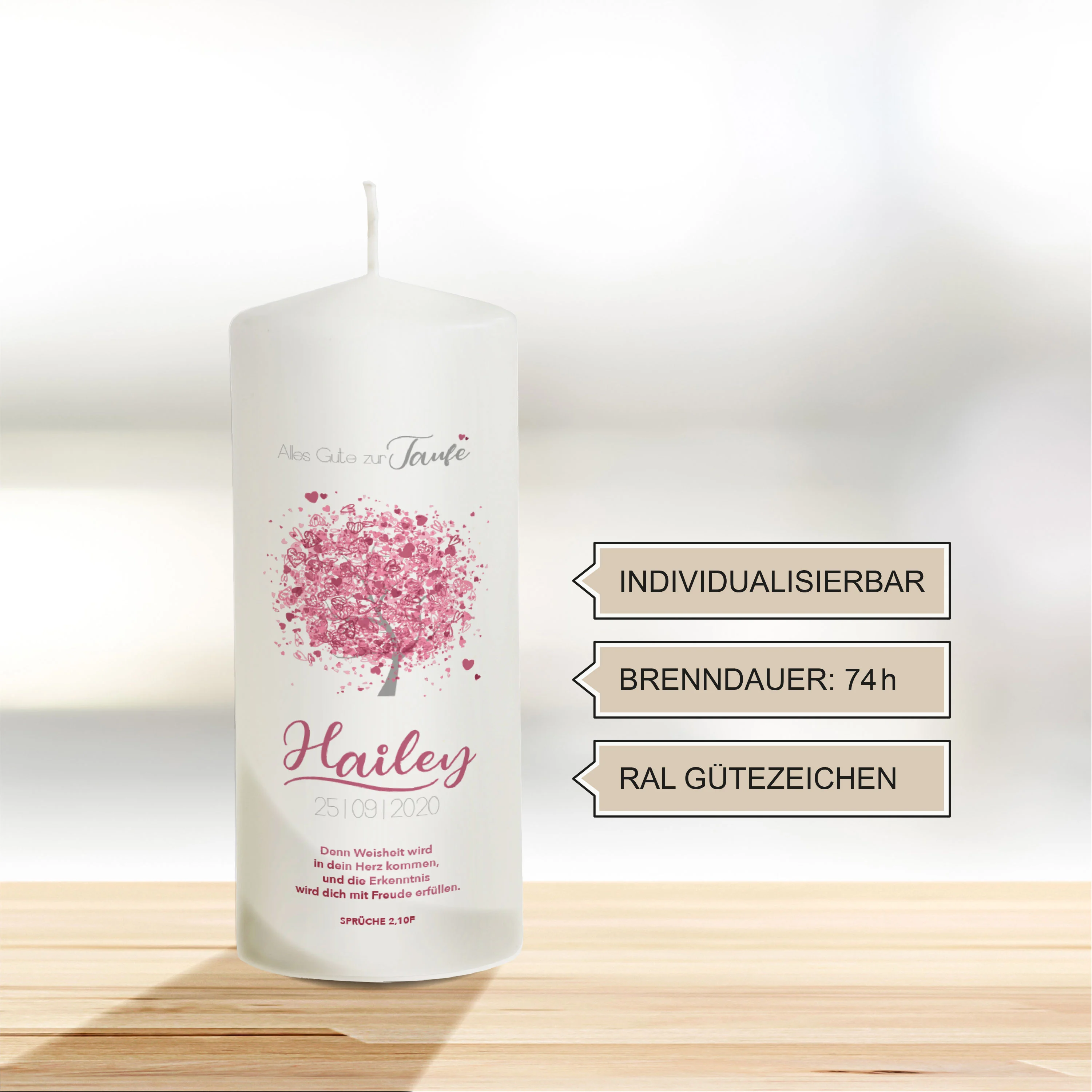 Patenkerze Baum in rosa für Mädchen "Modell Hailey"